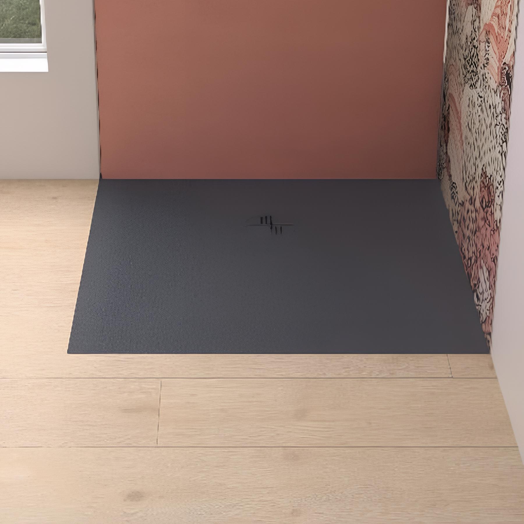 Receveur de douche kinemoon evo 90x90 cm gris anthracite, texture pierre lunaire avec grille et bonde