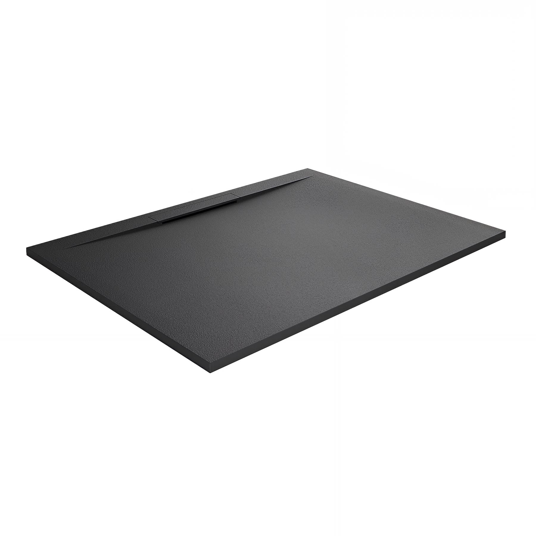 Receveur de douche kinemoon evo 80x80 cm noir, texture pierre lunaire avec grille et bonde