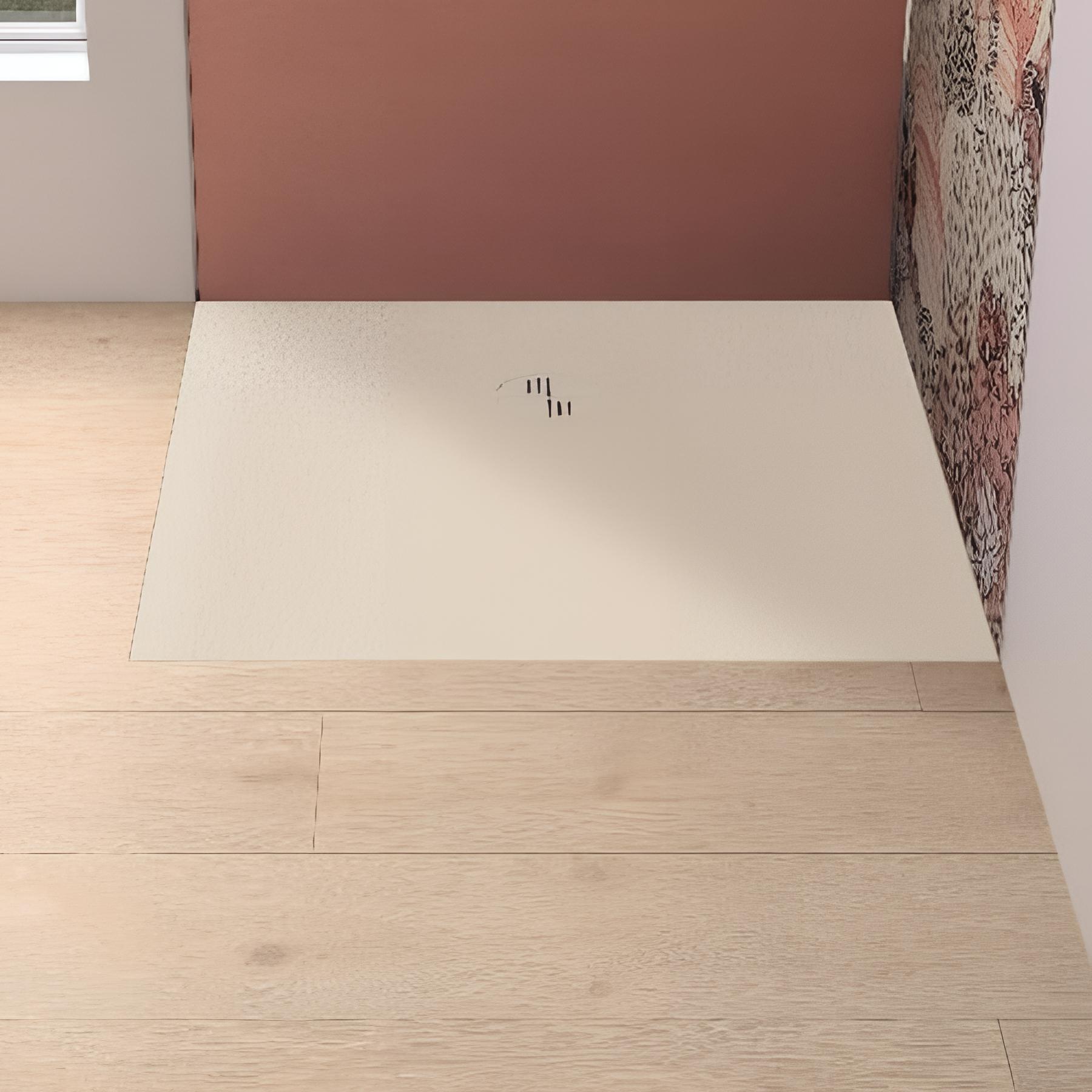 Receveur de douche kinemoon evo 80x80 cm sable, texture pierre lunaire avec grille et bonde
