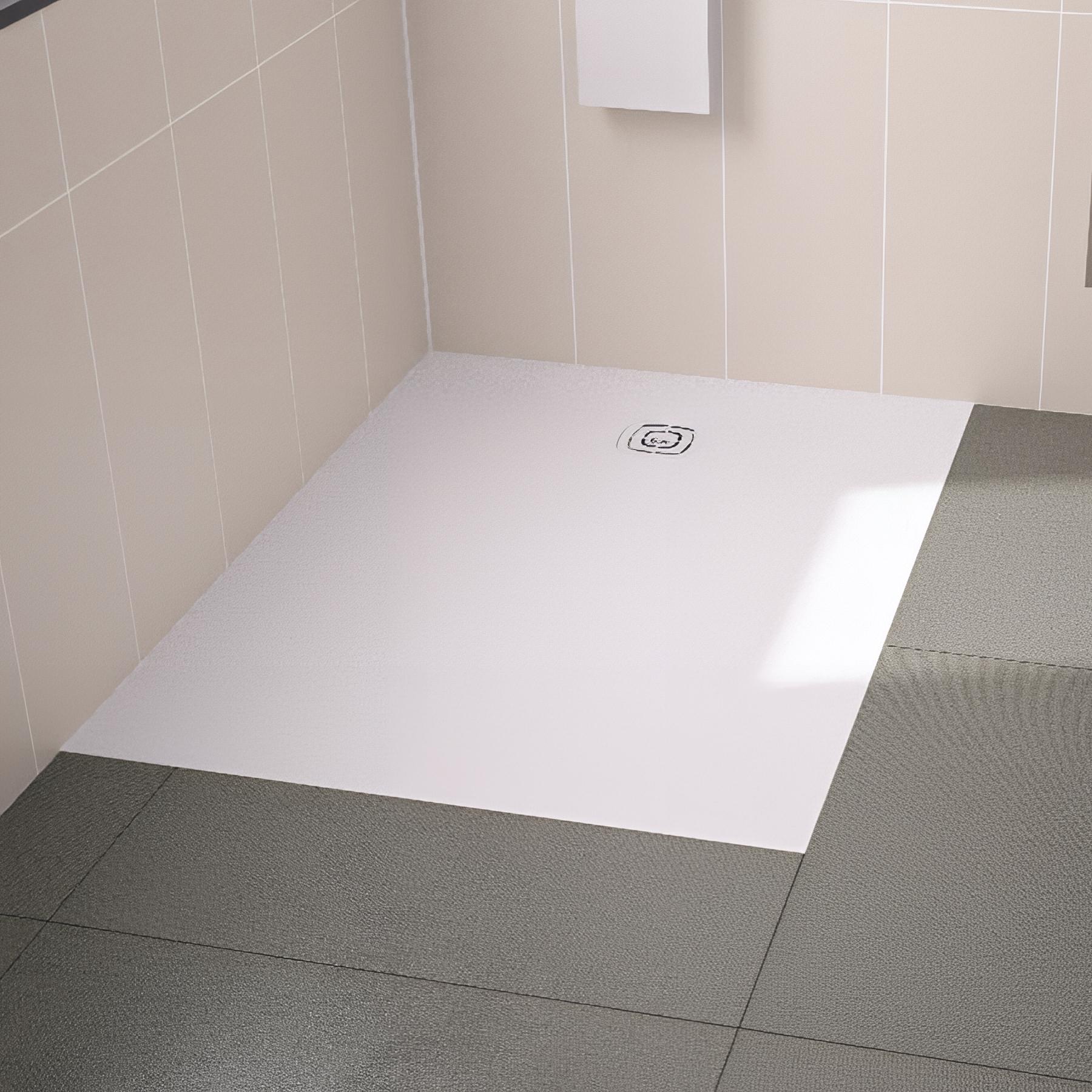 Receveur de douche kineone 120x90 cm blanc, texture granit avec grille assortie