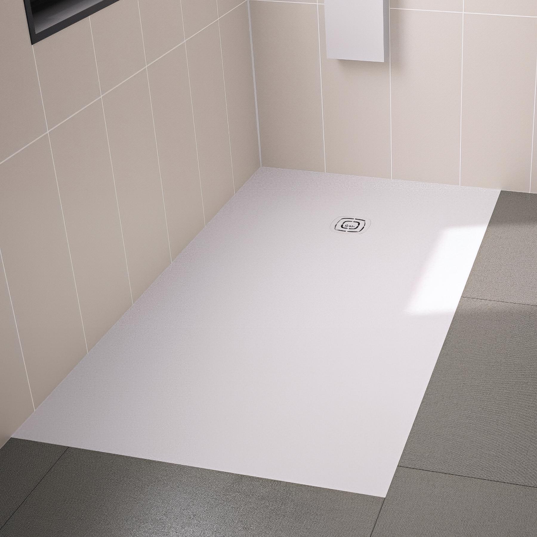 Receveur de douche kineone 140x70 cm blanc, texture granit avec grille assortie