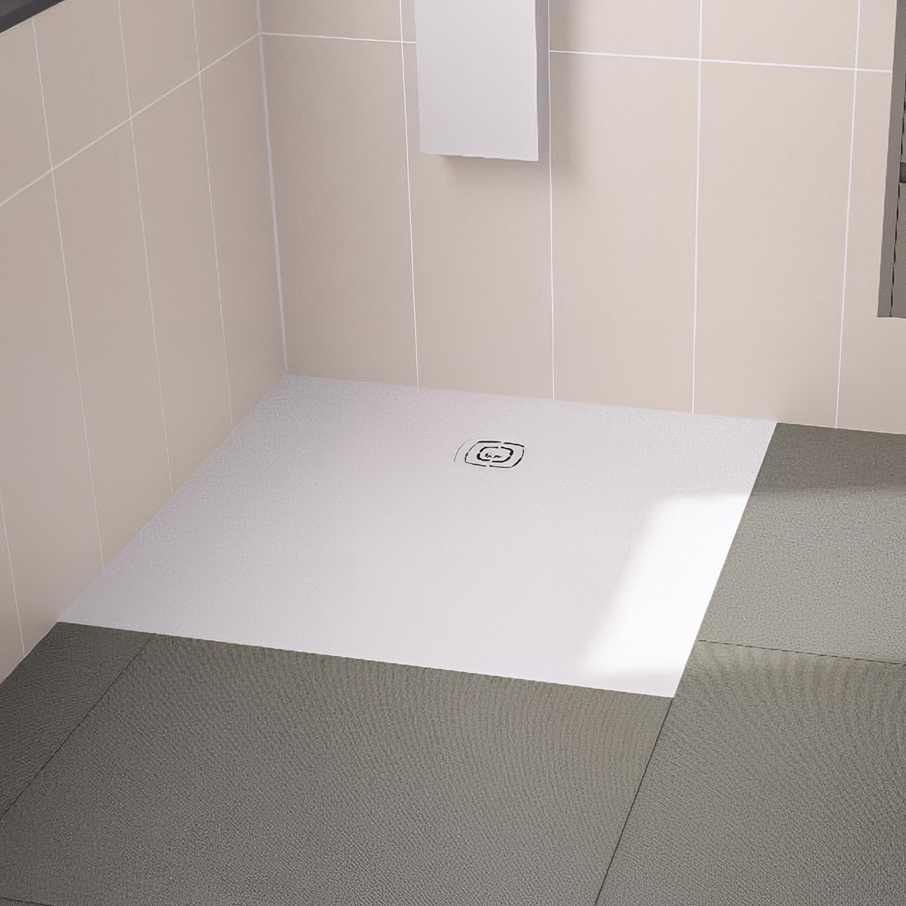 Receveur de douche kineone 80x80 cm blanc, texture granit avec grille assortie
