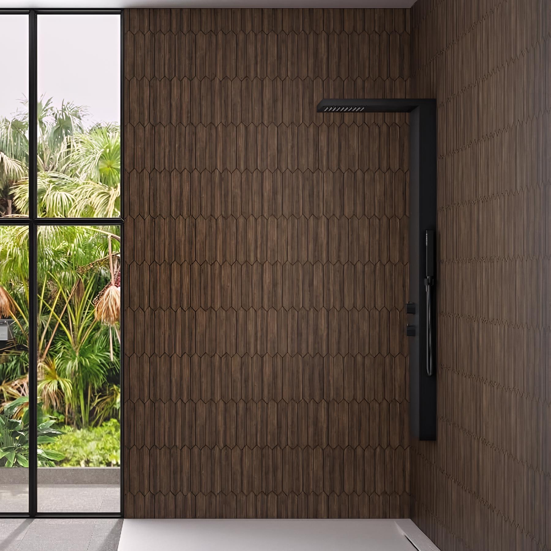 Panneau de douche kinewall design 100x202 cm crayons noyer