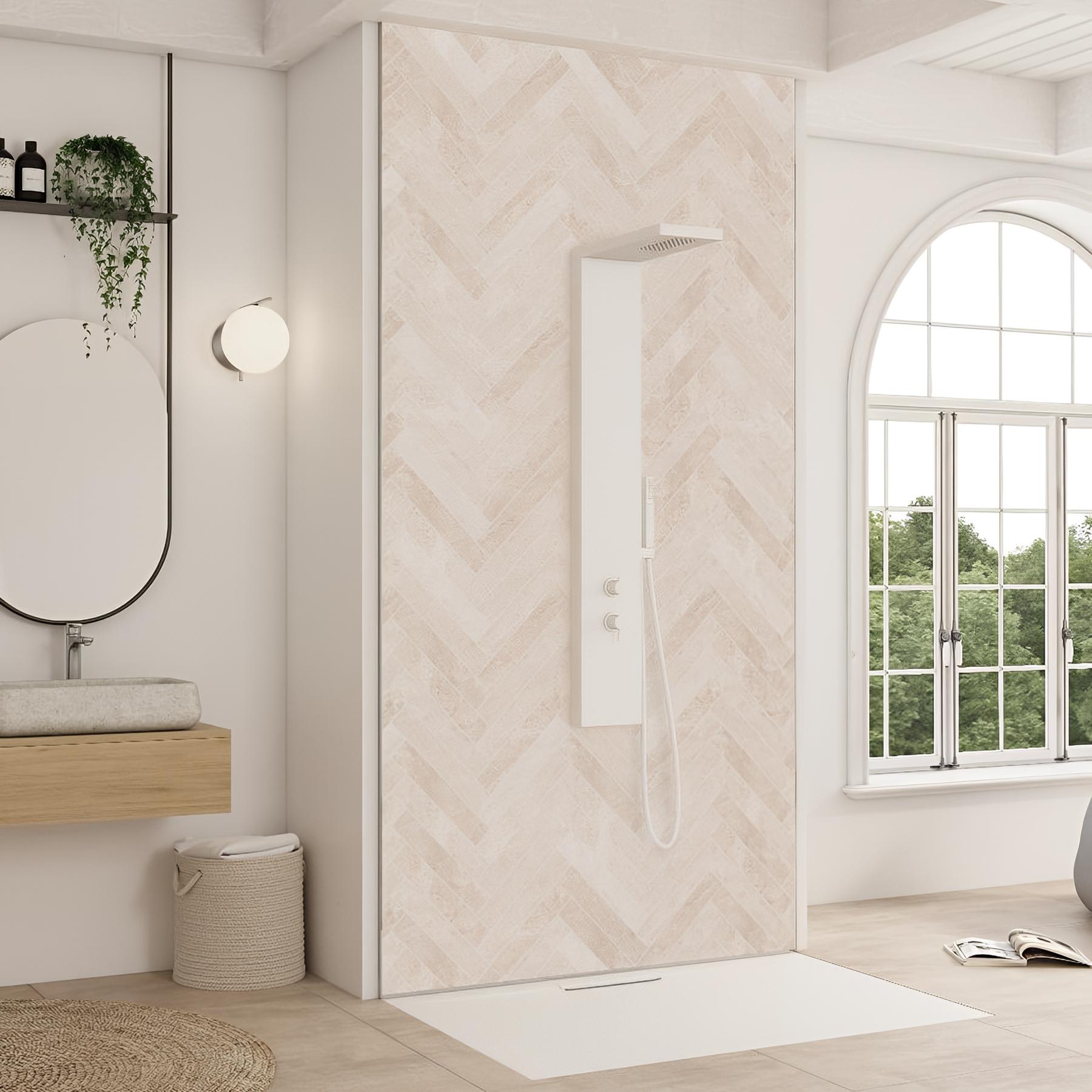 Panneau de douche kinewall design 100x202 cm ecaille blanche