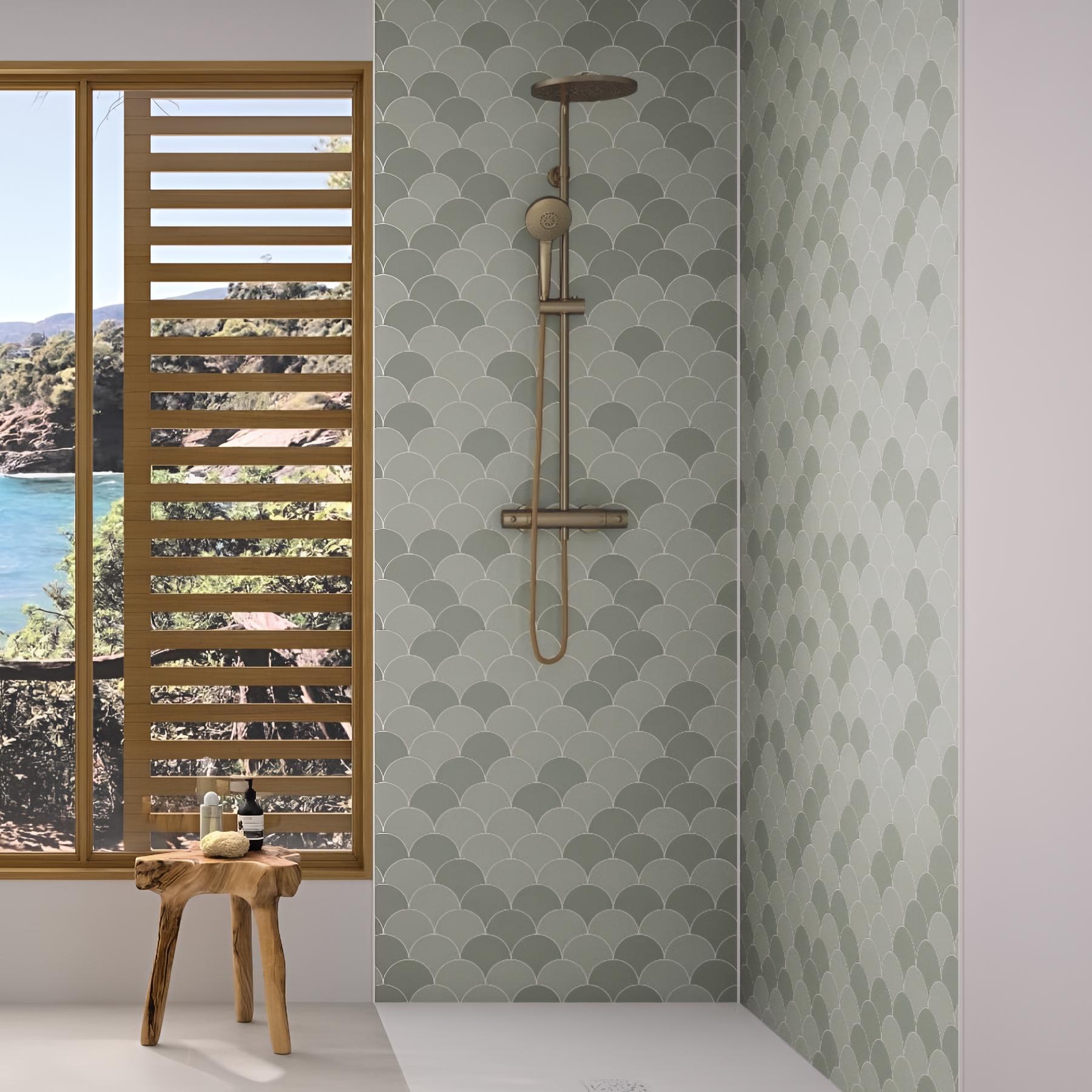 Panneau de douche kinewall design 150x250 cm ecaille sauge