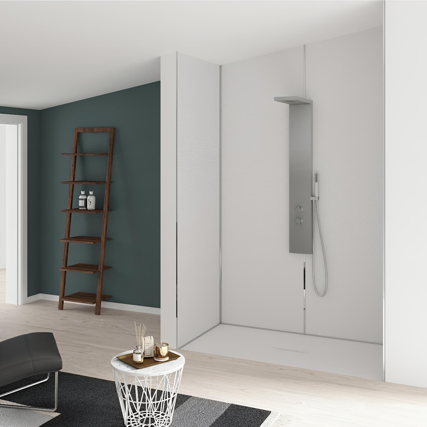 Panneau de douche kinewall design 100x202 cm inox brossé blanc