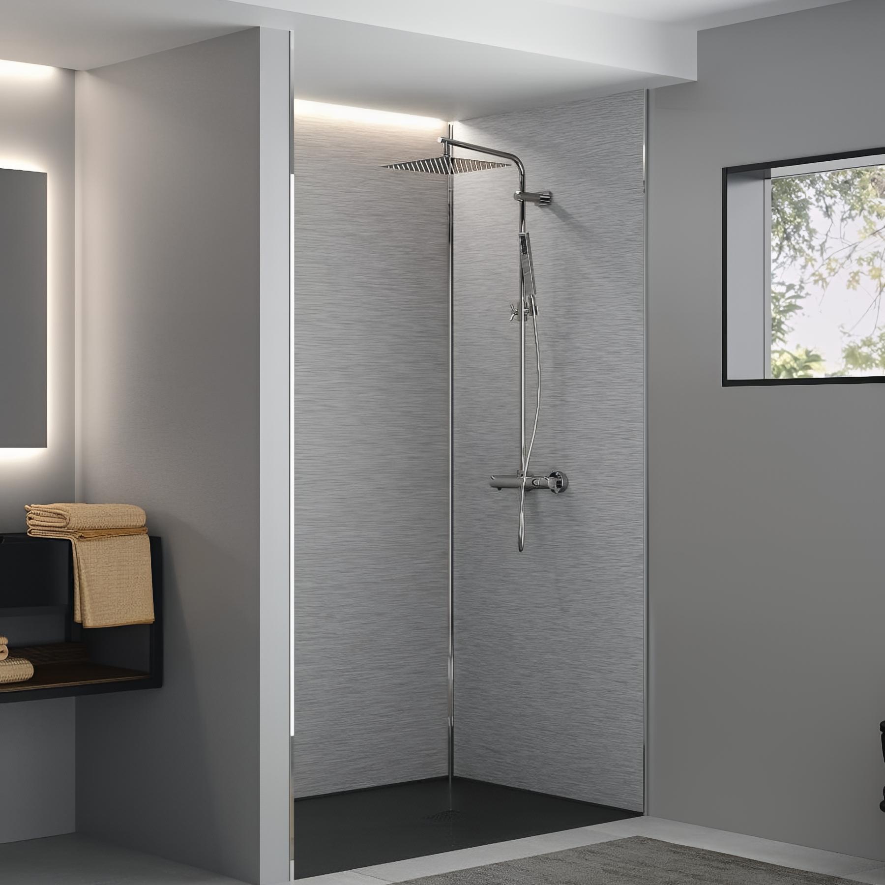 Panneau de douche kinewall design 100x202 cm inox brossé gris