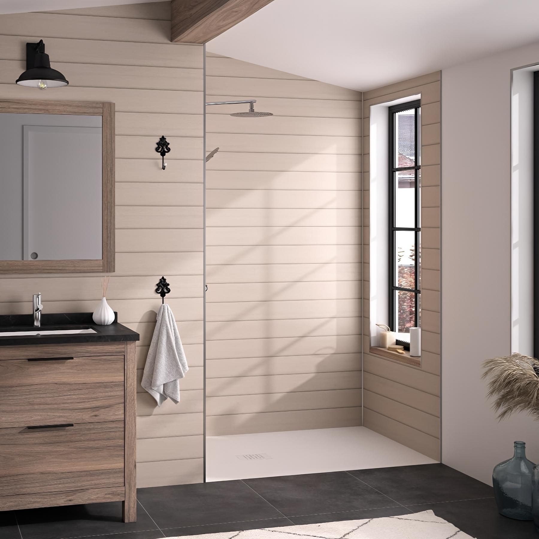 Panneau de douche kinewall design 100x202 cm lambris horizontal beige