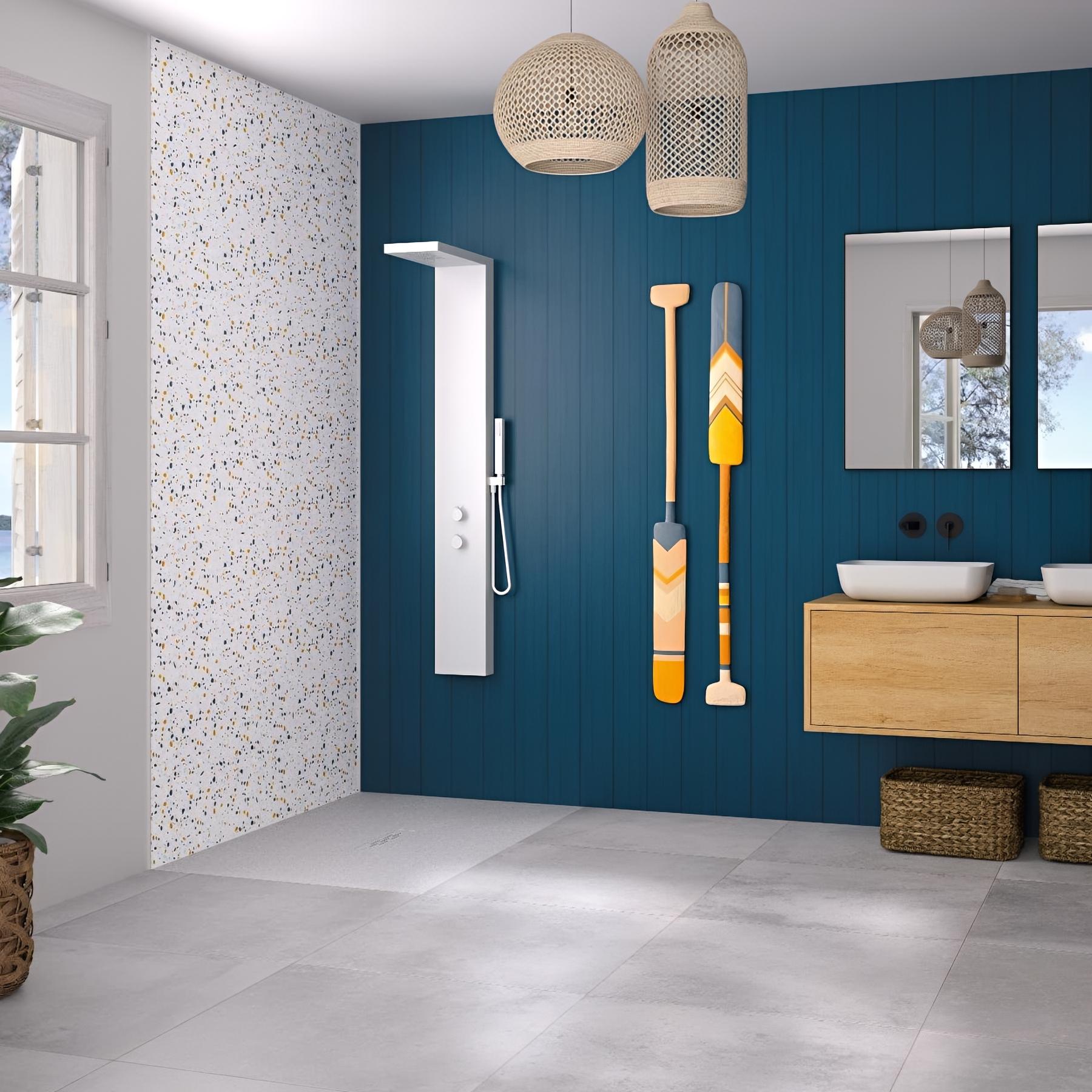 Panneau de douche kinewall design 100x202 cm lambris vertical bleu nuit
