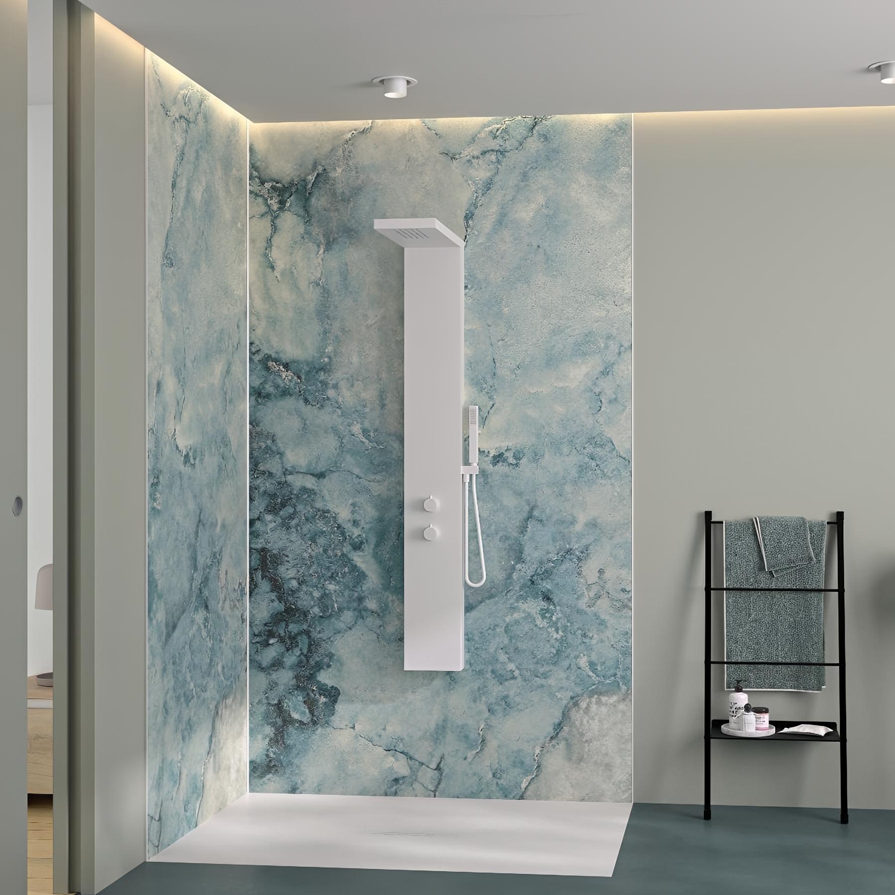 Panneau de douche kinewall design 100x202 cm marbre gris bleu