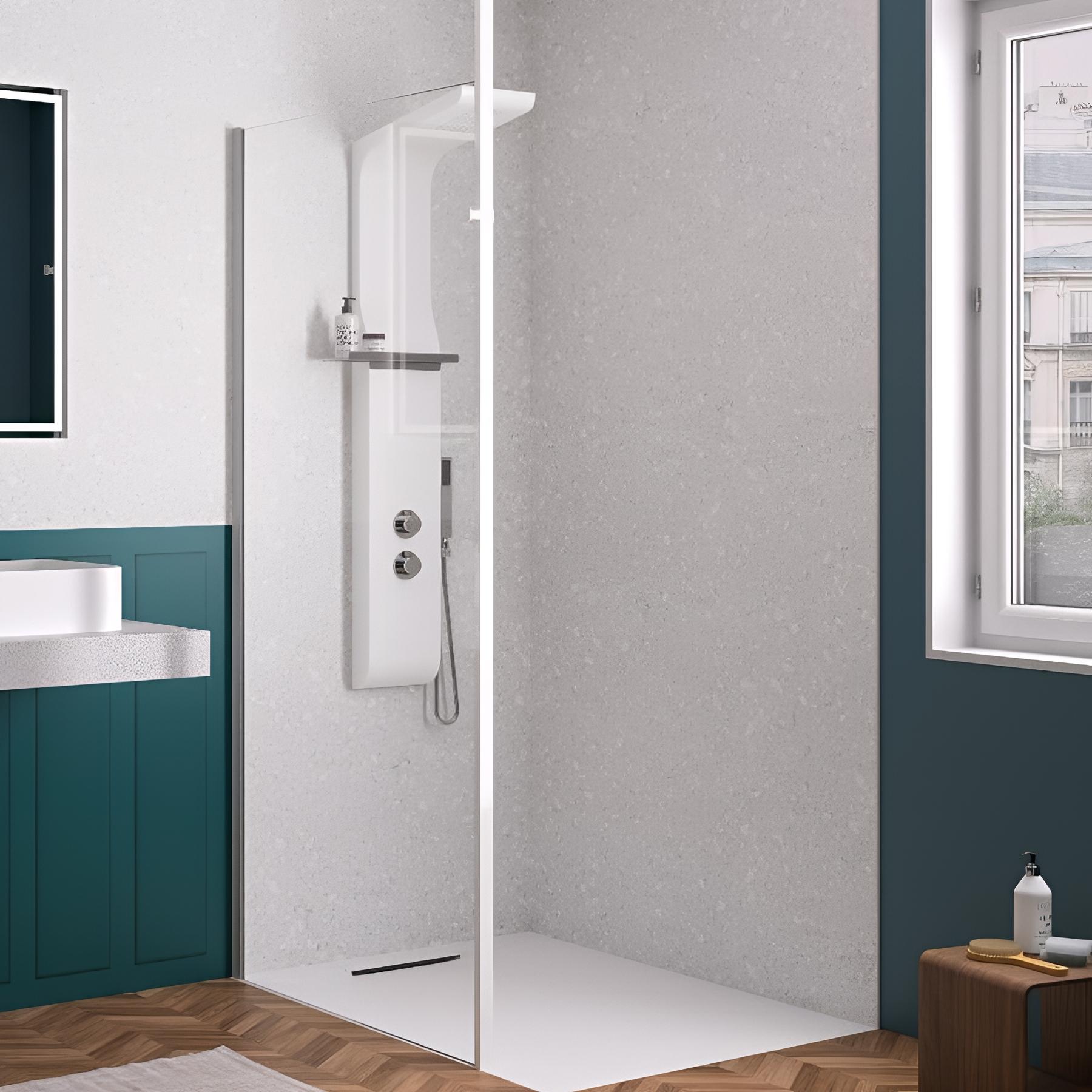 Panneau de douche kinewall design 100x202 cm mixte bleu nuit + terrazzo gris