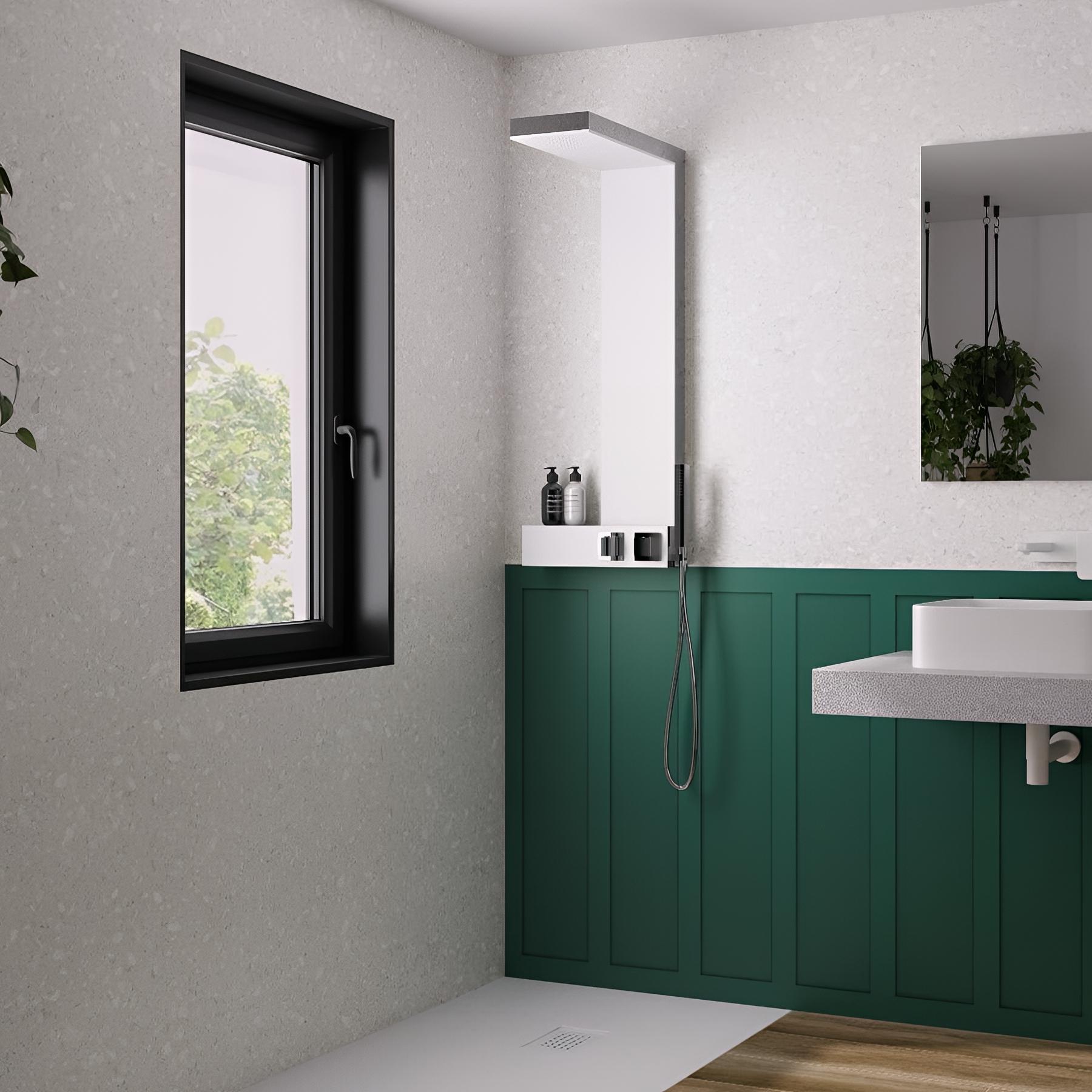 Panneau de douche kinewall design 100x202 cm mixte vert + terrazzo gris
