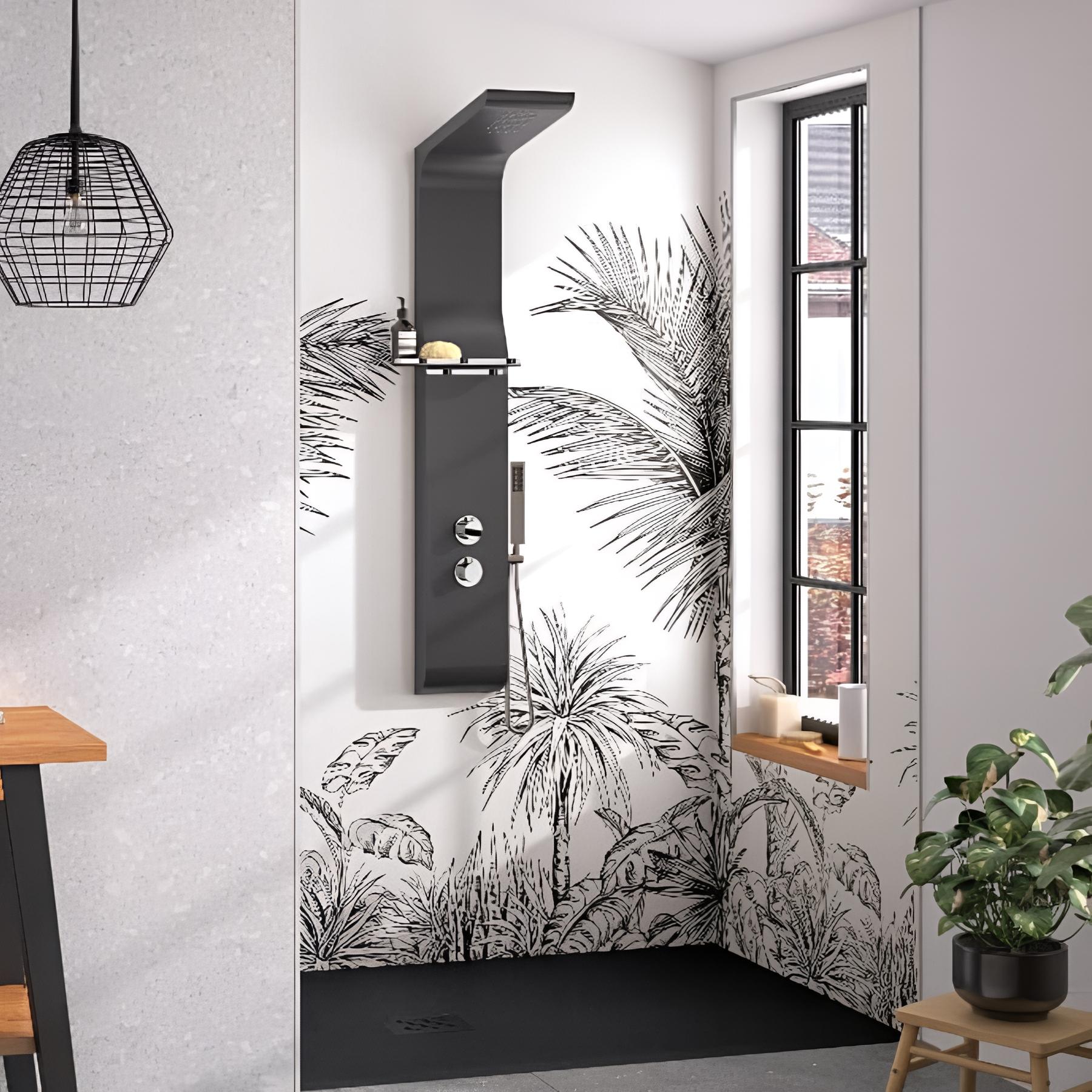 Panneau de douche kinewall design 100x202 cm palmiers nb