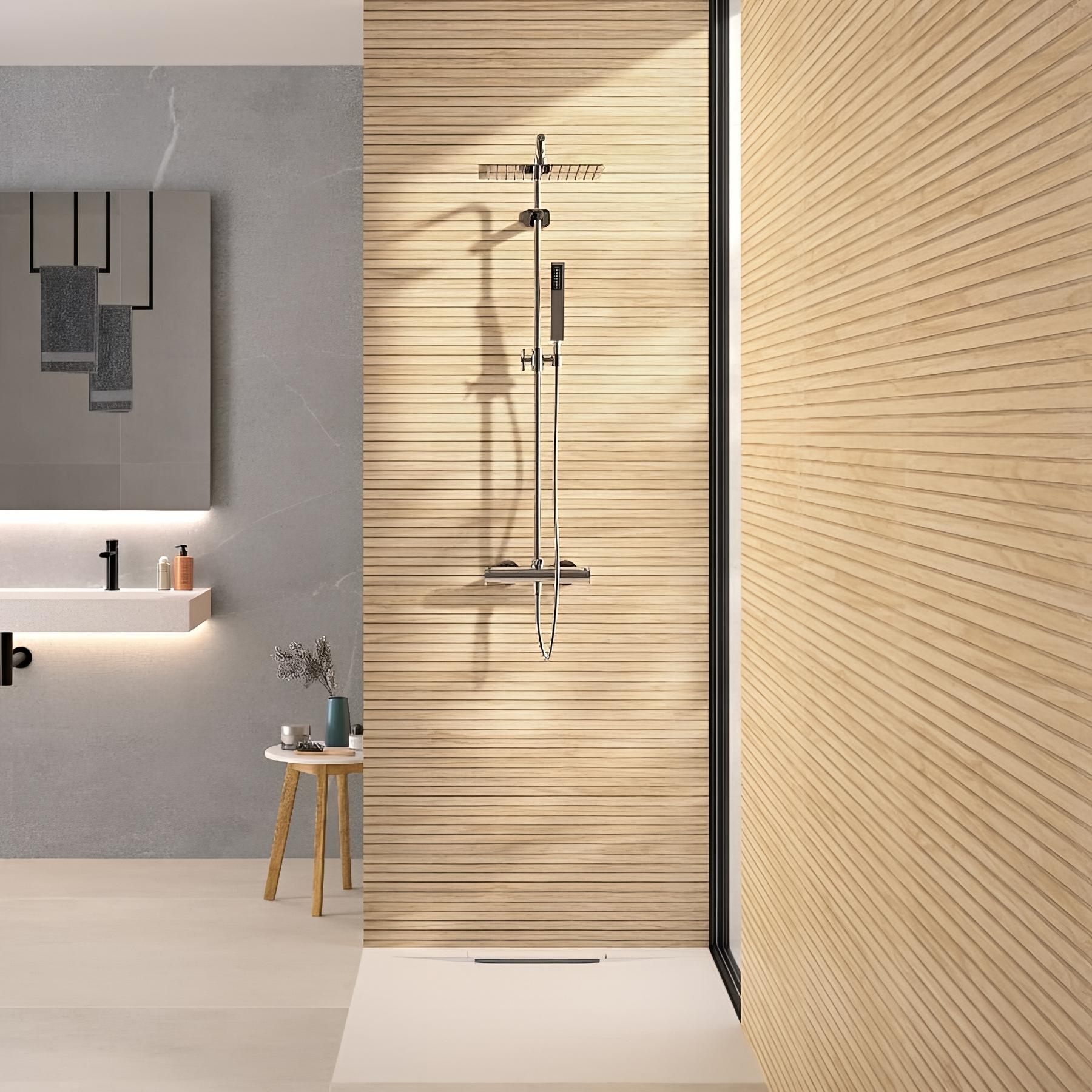 Panneau de douche kinewall design 100x202 cm marbre gris galet