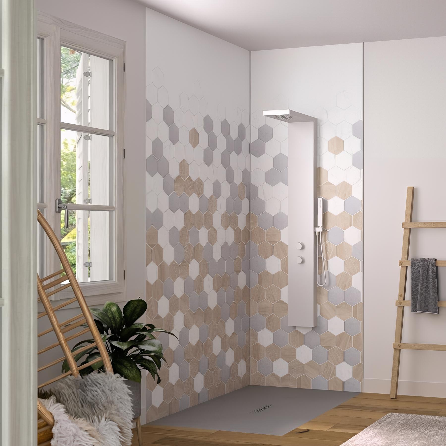 Panneau de douche kinewall design 150x250 cm tomette trilogy