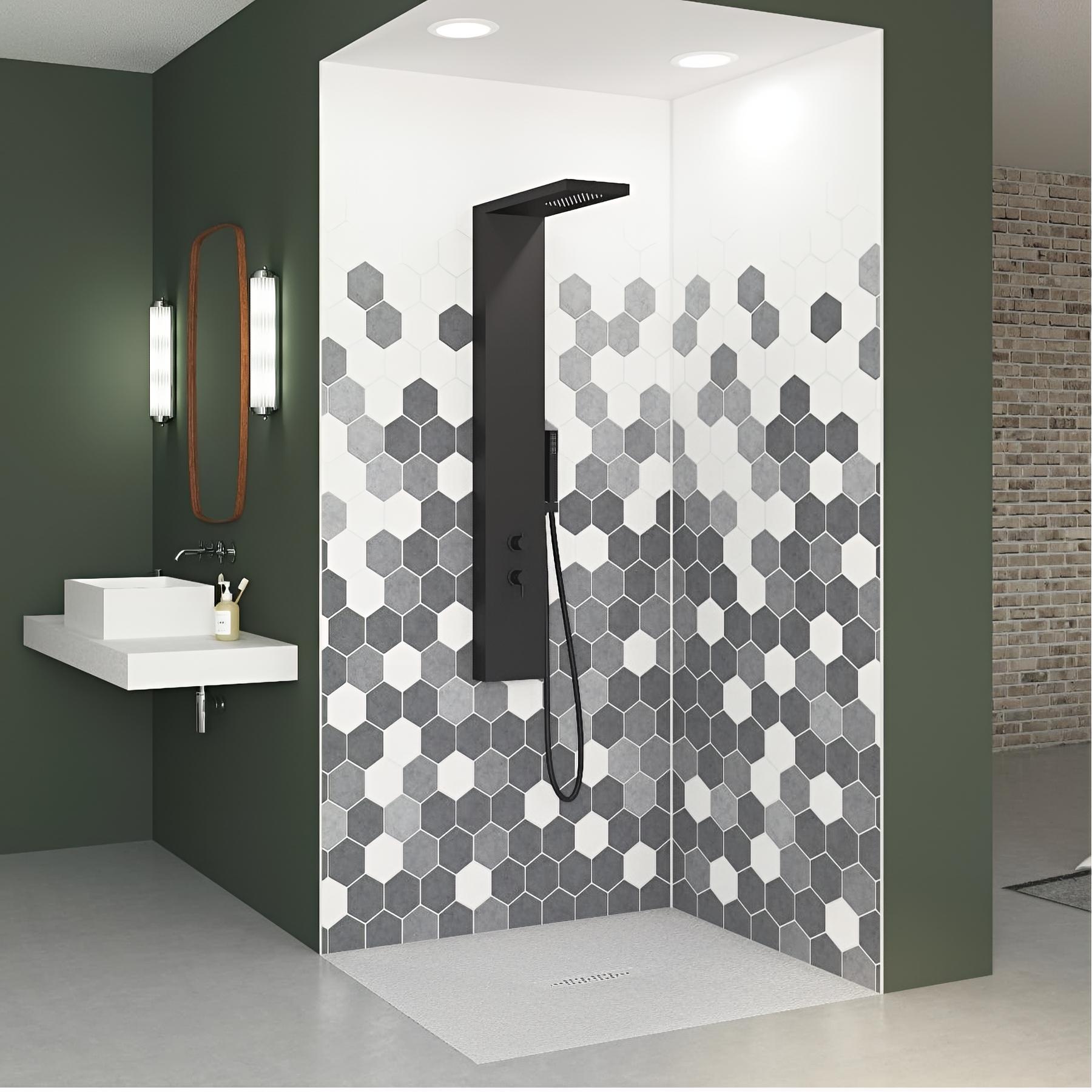 Panneau de douche kinewall design 100x202 cm tomette camaïeu gris
