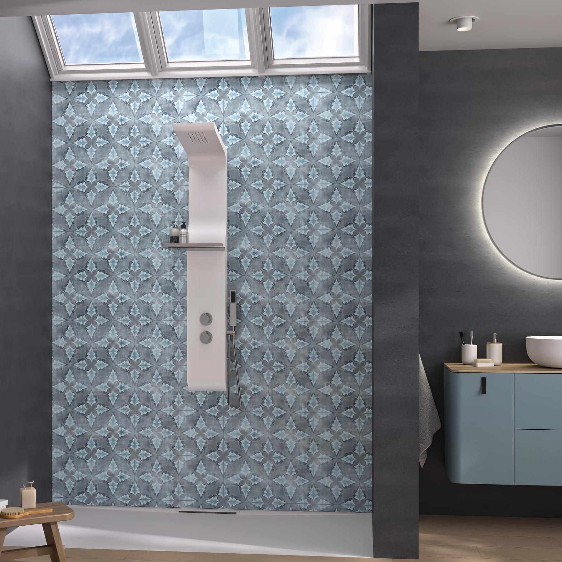 Panneau de douche kinewall design 150x250 cm vintage gris bleu