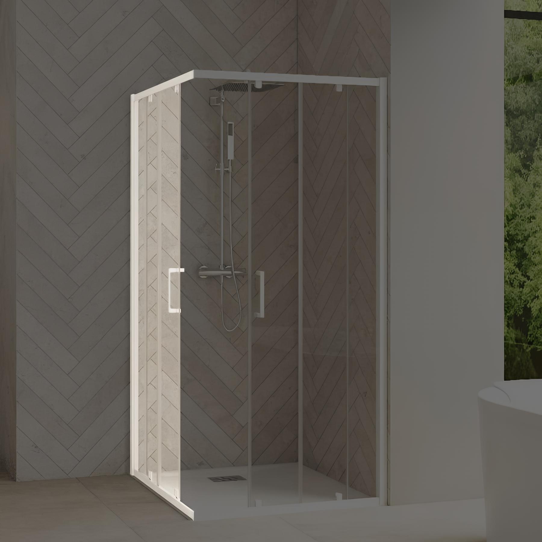Porte de douche smart design c extens. 1 volet coulis. Fixe à droite passage gauche profilé gris noir grainé verre transp. 1270-