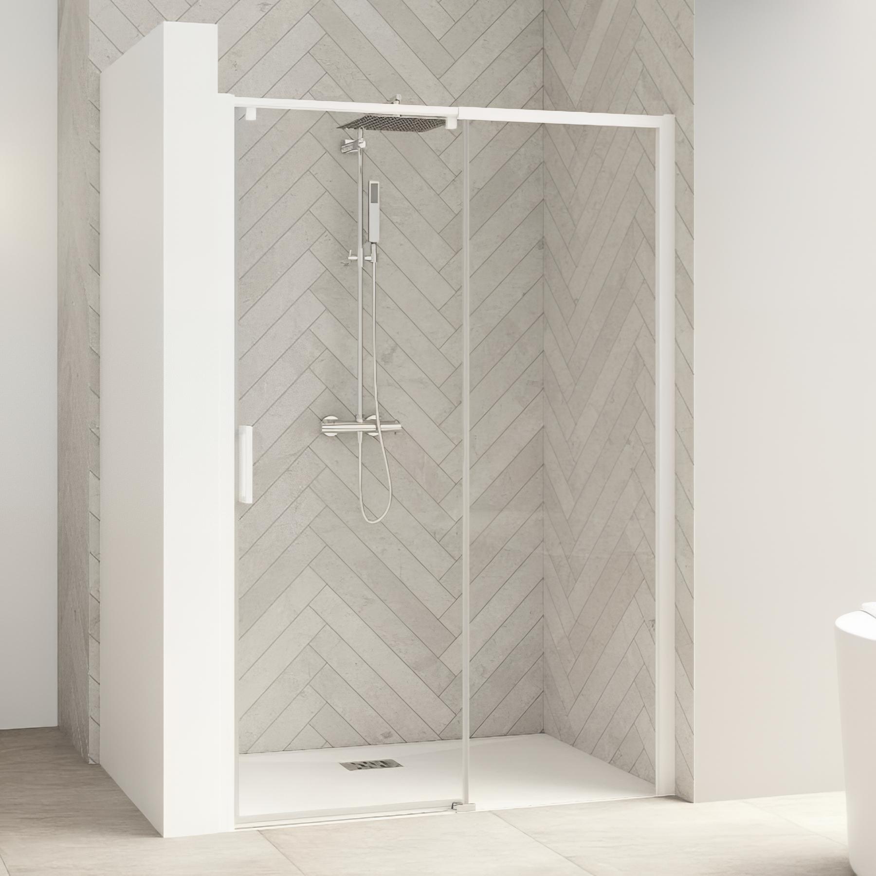 Porte de douche smart design 3v sans seuil verre sérigraphié cosmos 140 cm profilé chromé