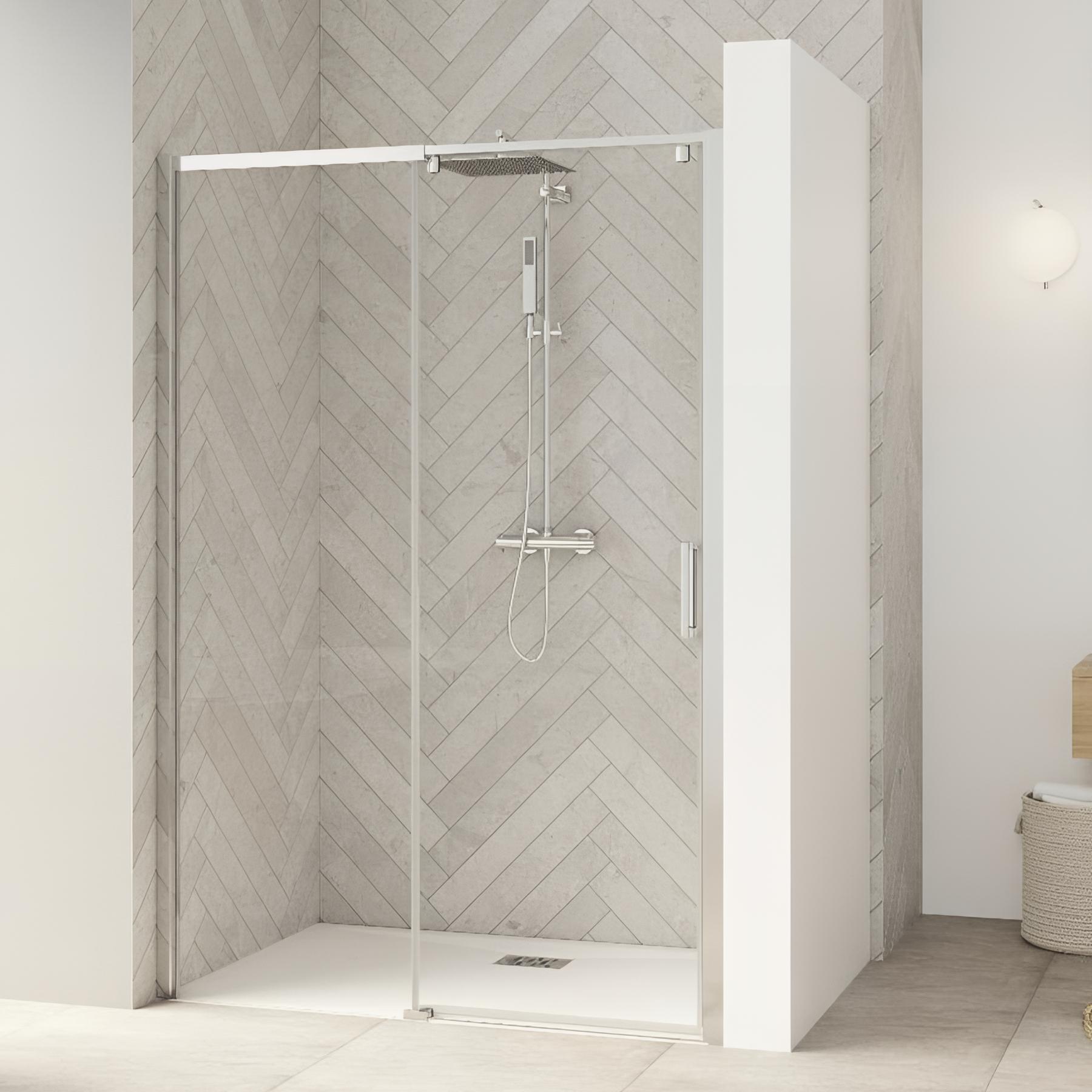 Porte de douche smart design 3v sans seuil verre sérigraphié cosmos 80 cm profilé chromé