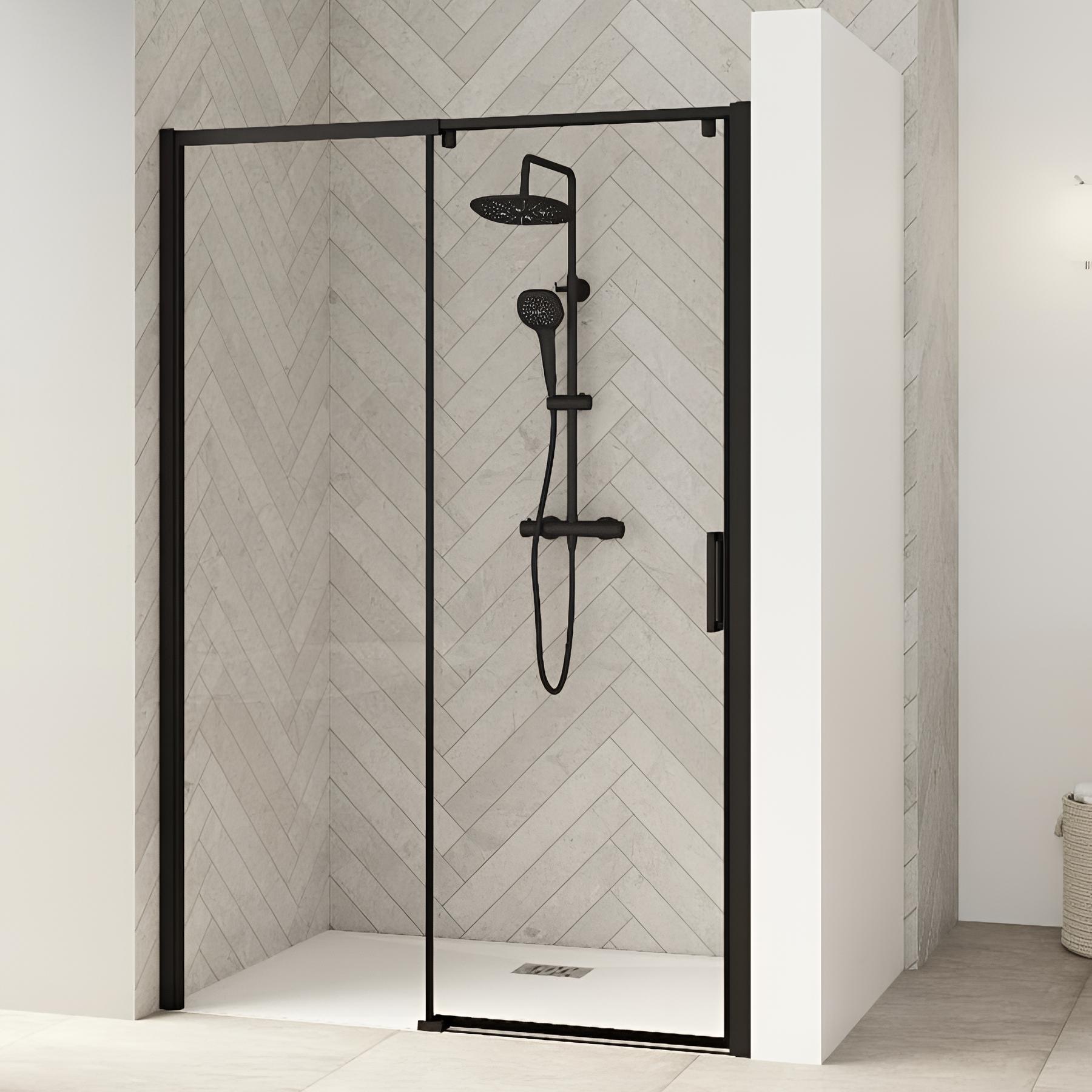 Porte de douche smart design 3v sans seuil verre sérigraphié cosmos 90 cm profilé blanc