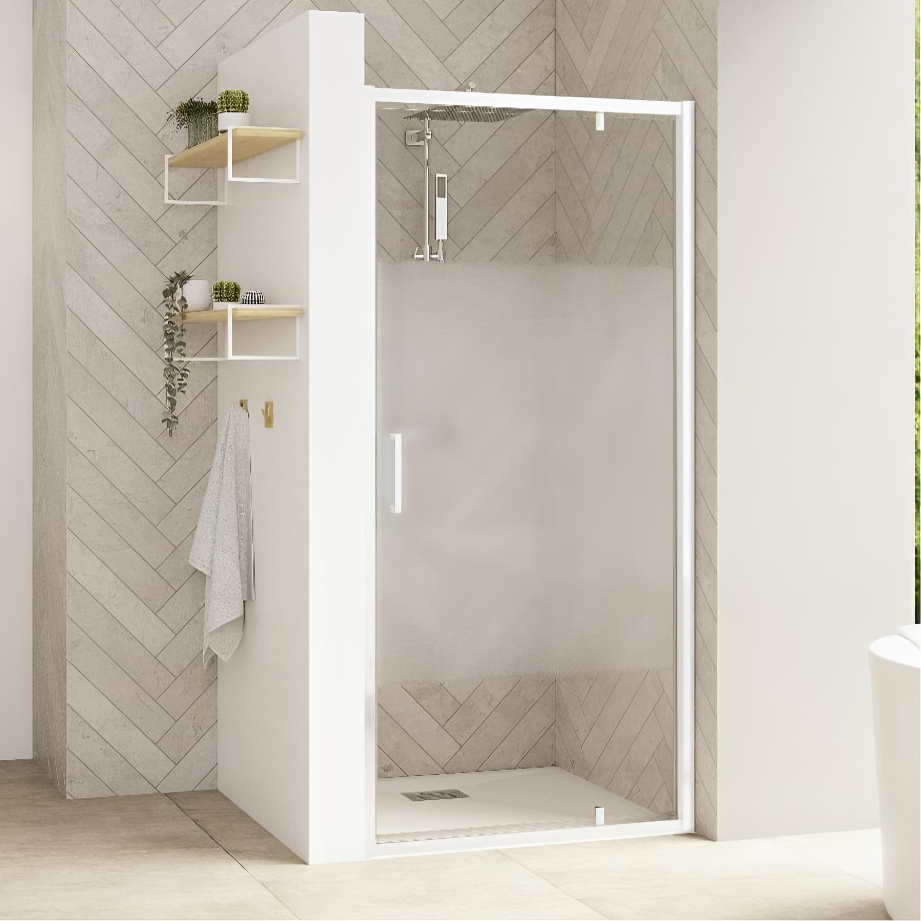 Porte de douche smart design p charnières + f sans seuil en angle verre transparent 180 cm profilé blanc