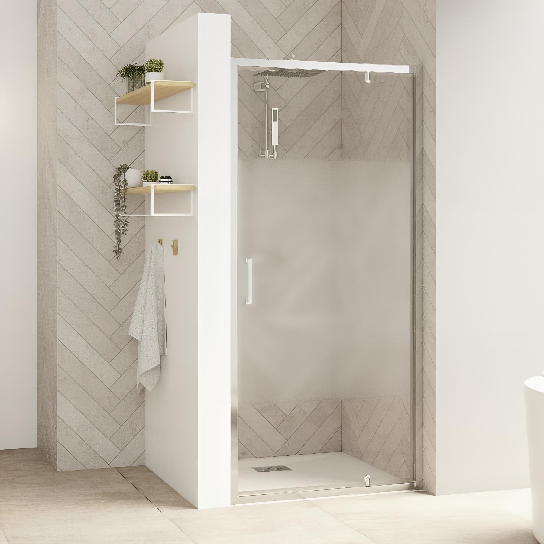 Porte de douche smart design p charnières + f sans seuil en angle verre transparent 180 cm profilé blanc