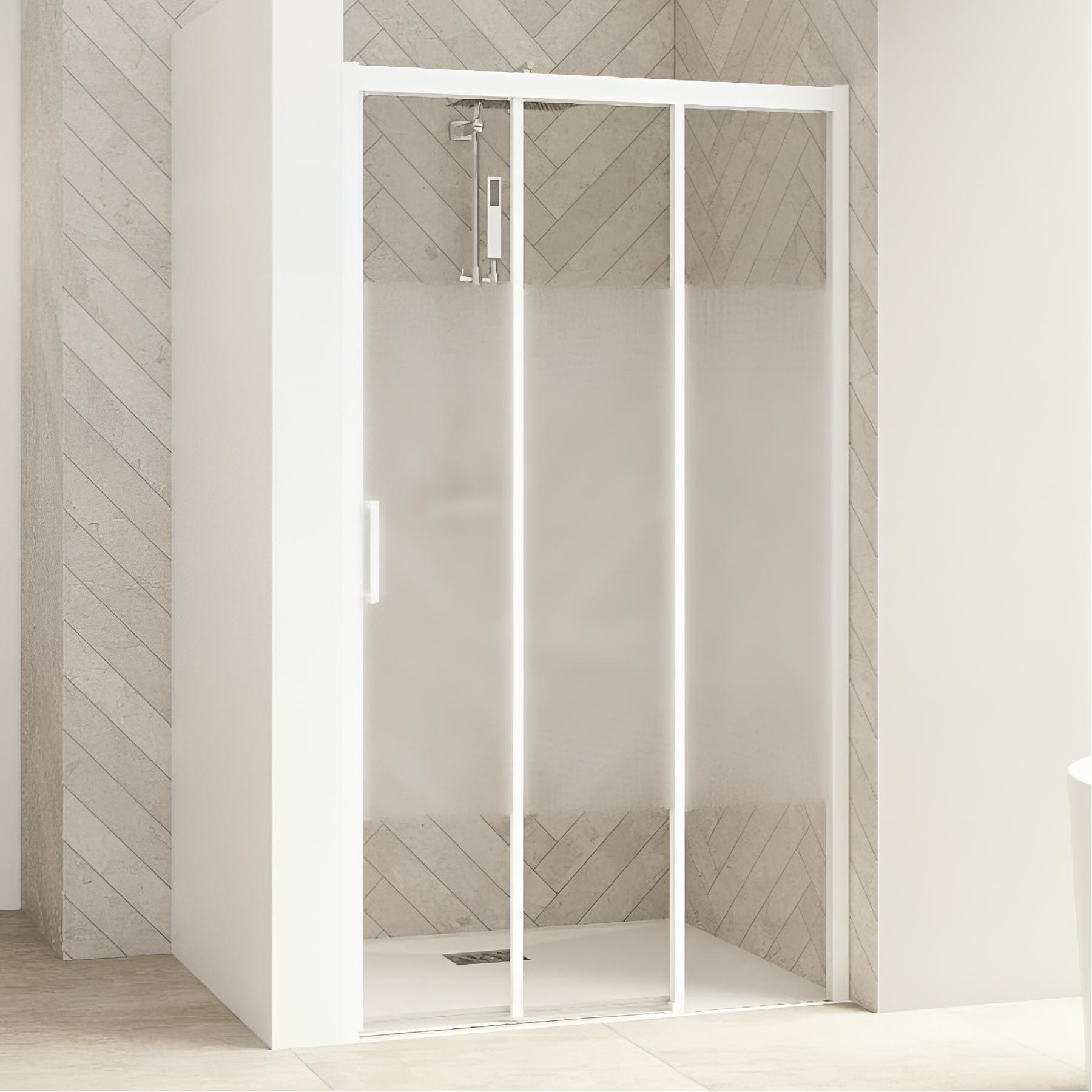 Porte de douche avec 1 volet coulissant smart design c extensible avec seuil profilé chromé et verre transparent 1470-1600 mm