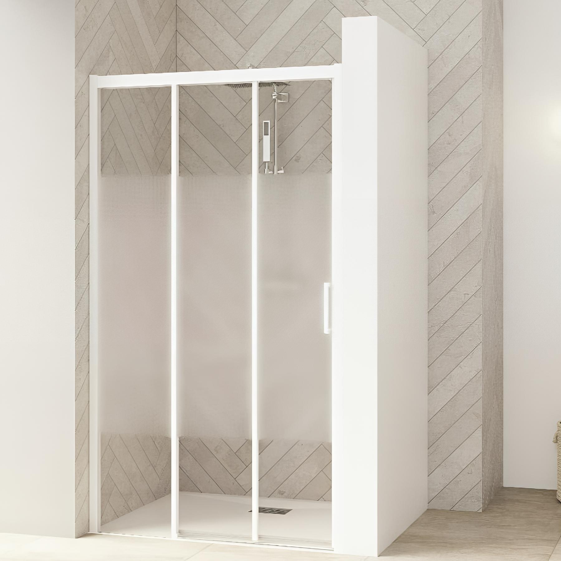 Porte de douche avec 1 volet coulissant smart design c extensible avec seuil profilé blanc et verre cosmos 1570-1700 mm