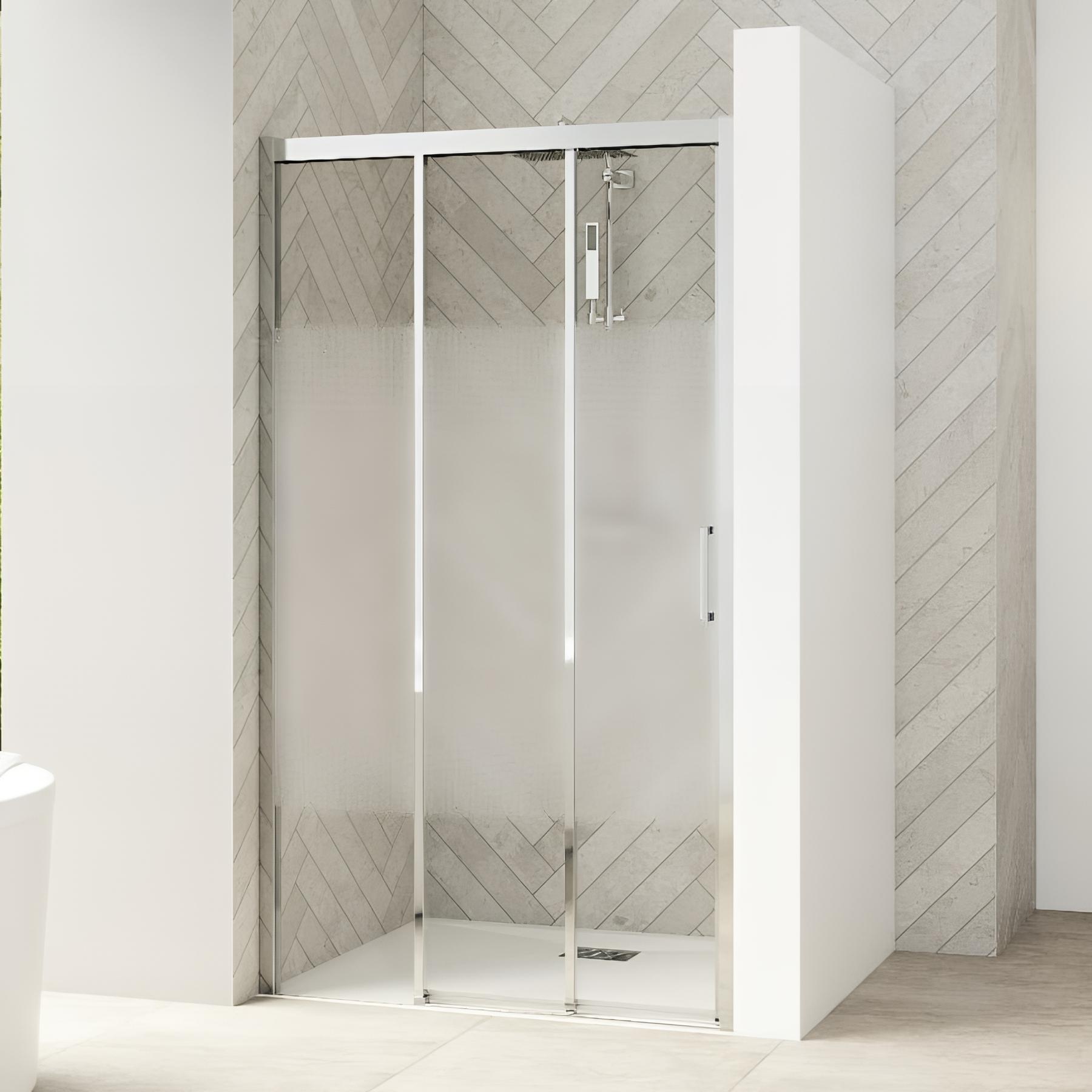 Porte de douche avec 1 volet coulissant smart design c extensible avec seuil profilé chromé et verre cosmos 1570-1700 mm