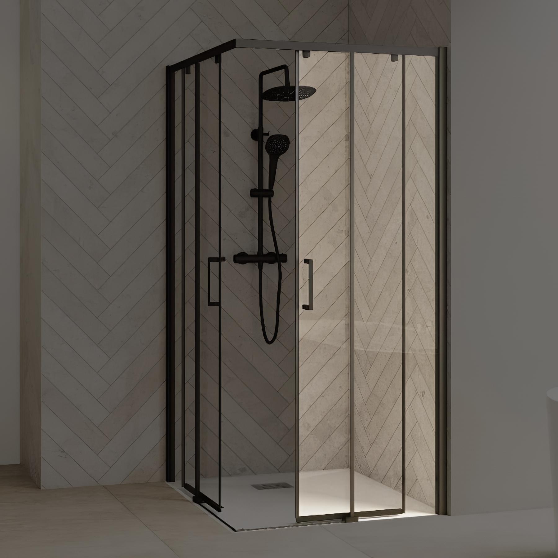 Porte de douche smart design c extens. 1 volet coulis. Partie fixe gauche passage droite profilé chromé verre cosmos 1570-1700 m
