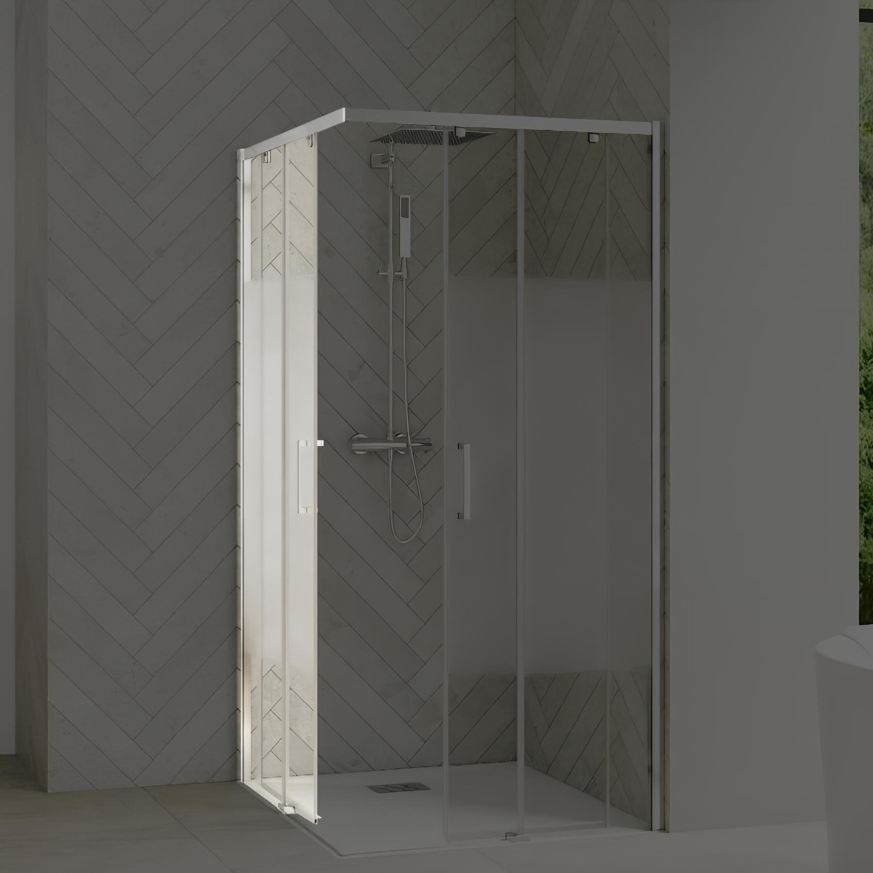 Porte de douche smart design c extens. 1 volet coulis. Partie fixe droite passage gauche profilé chromé verre cosmos 1570-1700 m