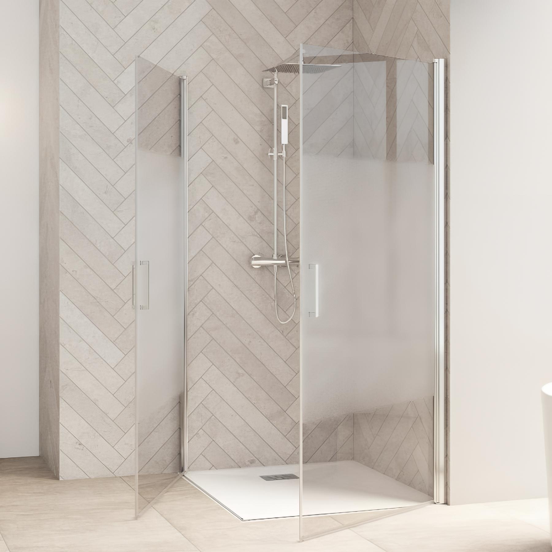 Porte de douche smart design s xxl sans seuil verre sérigraphié cosmos 140 cm profilé chromé