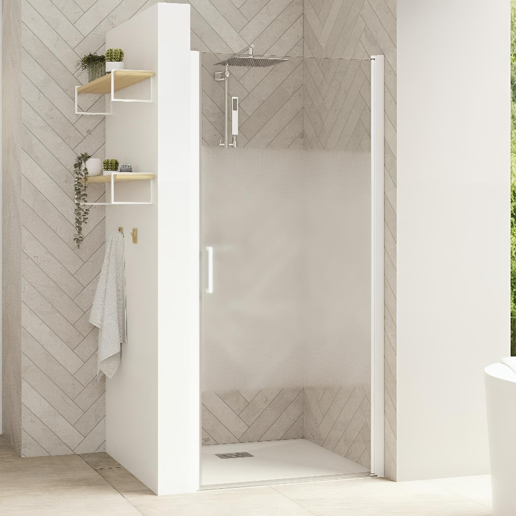 Porte pivotante smart design p extensible avec seuil profilé chromé et verre cosmos 1270-1400 mm