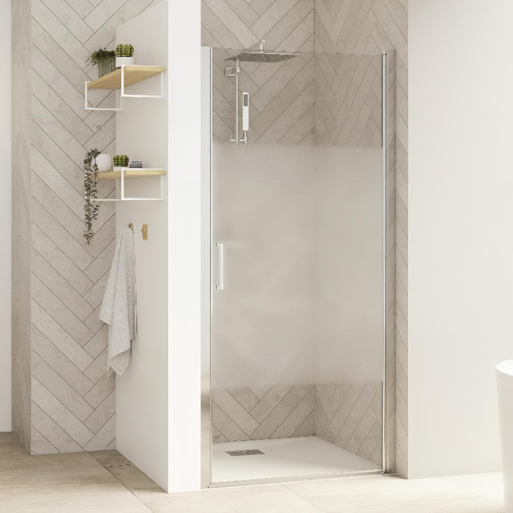 Porte pivotante smart design p extensible avec seuil profilé chromé et verre transparent 1270-1400 mm