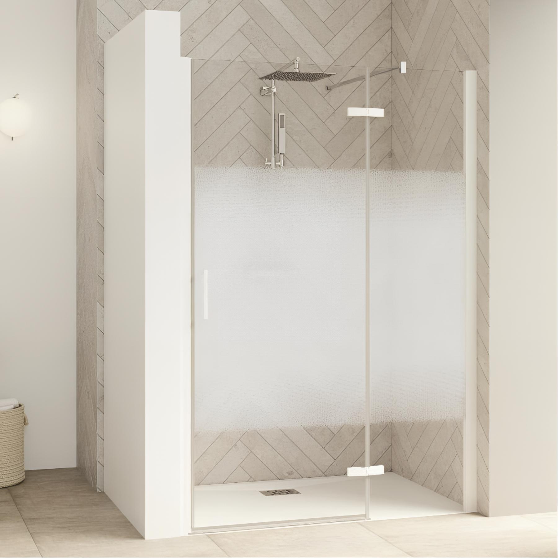 Porte de douche smart design p charnières + f sans seuil en angle verre cosmos 100 cm profilé chromé