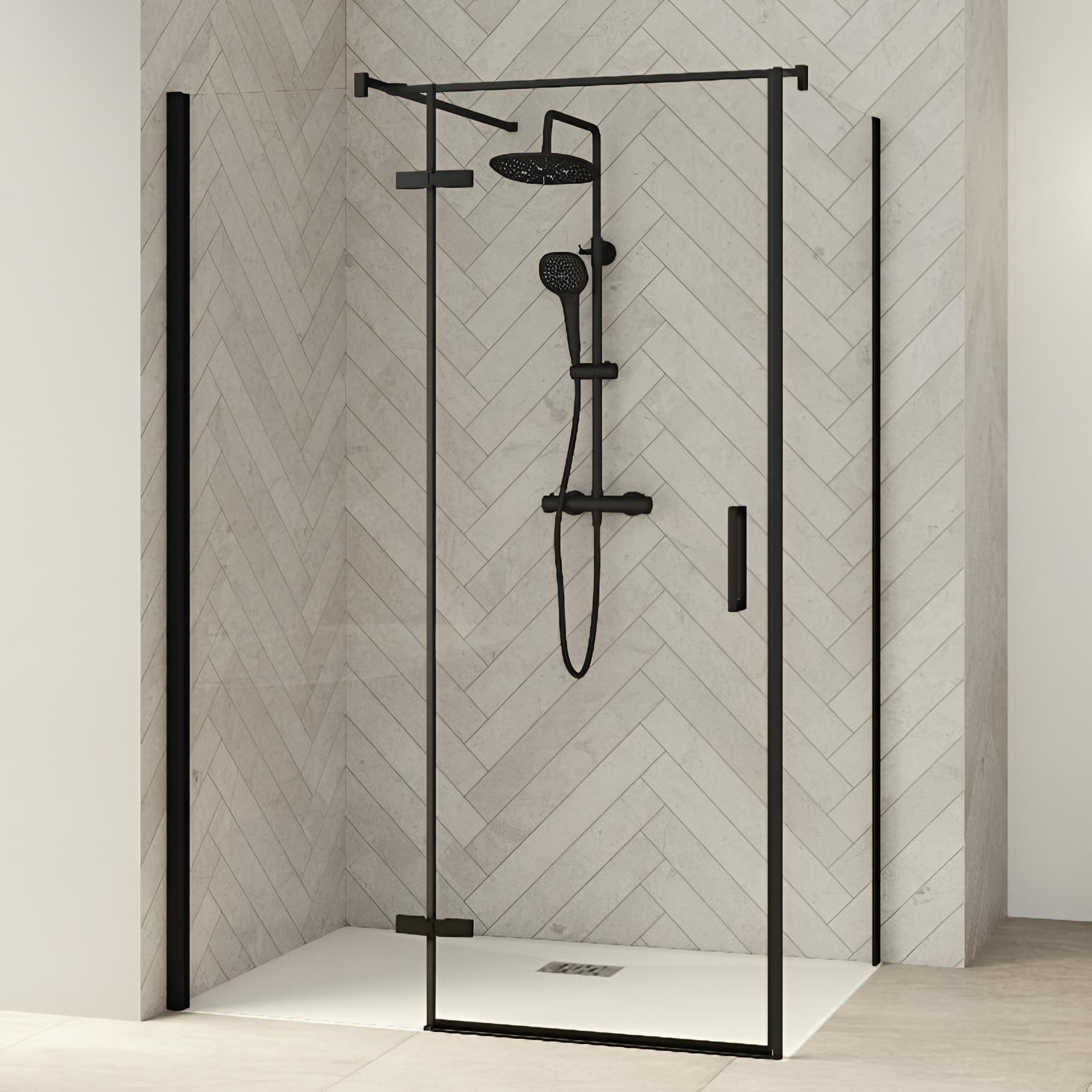 Porte de douche smart design p charnières + f sans seuil en angle verre cosmos 100 cm profilé chromé