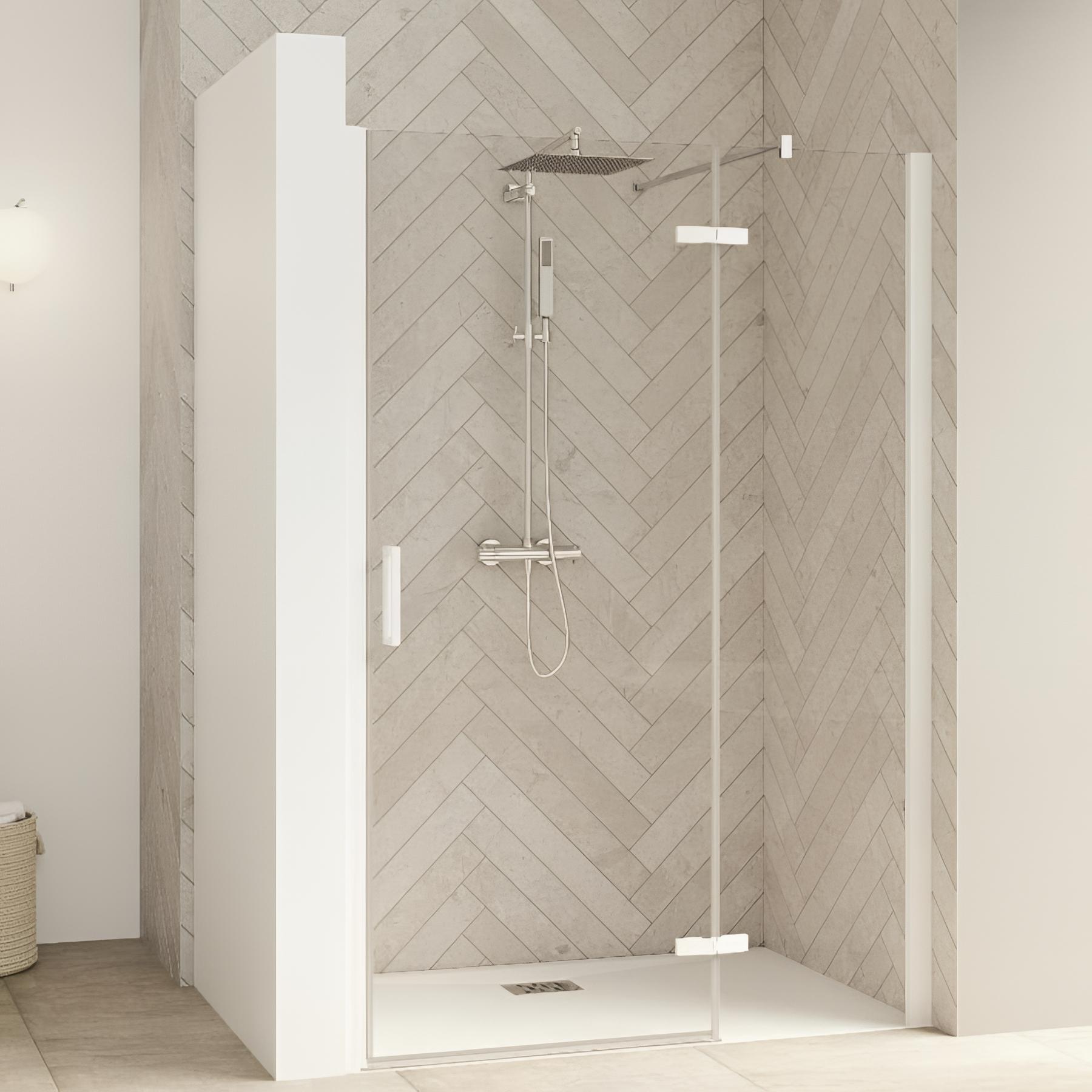 Porte de douche smart design p charnières + f sans seuil en angle verre transparent 100 cm profilé chromé