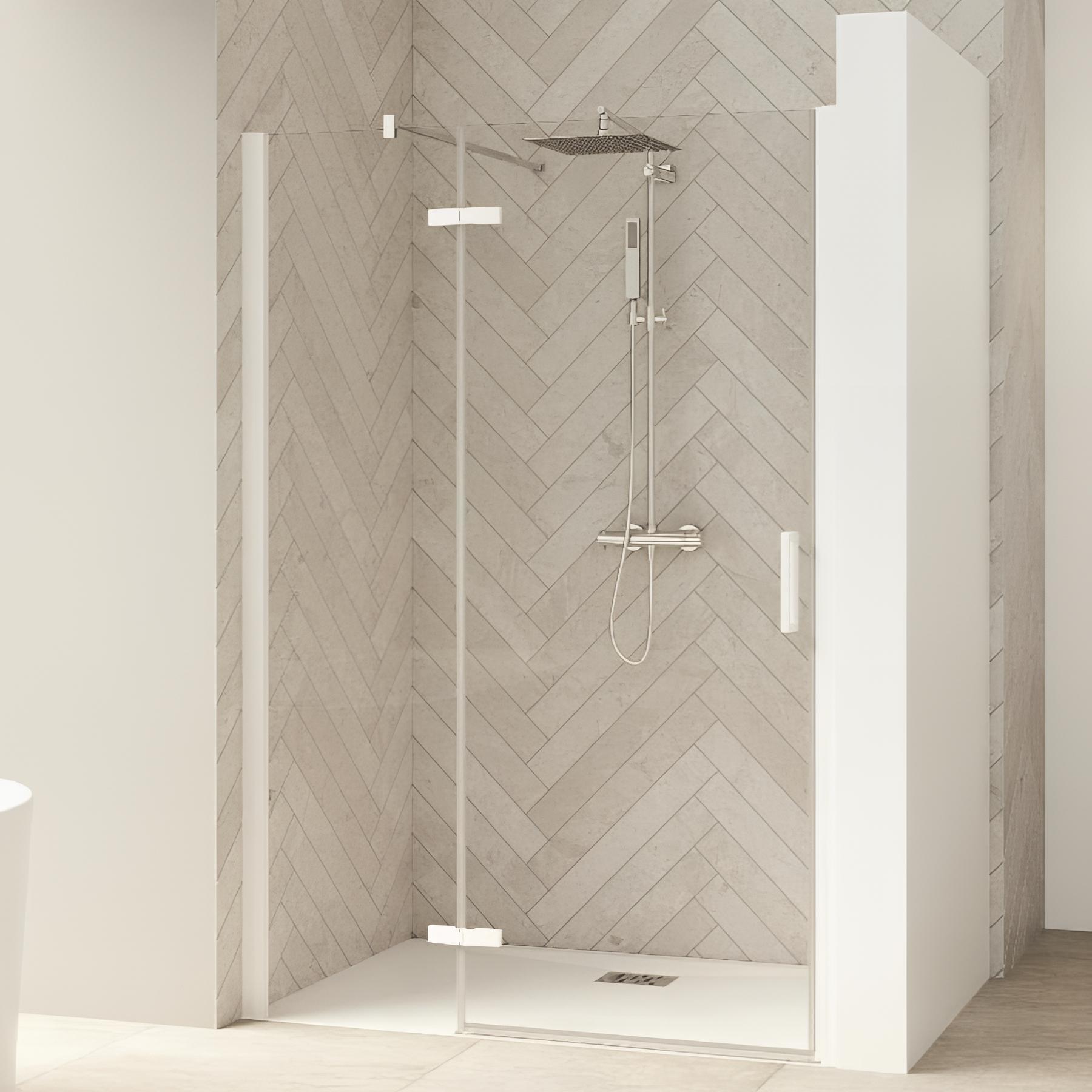 Porte de douche smart design p charnières + f sans seuil en angle verre transparent 100 cm profilé chromé