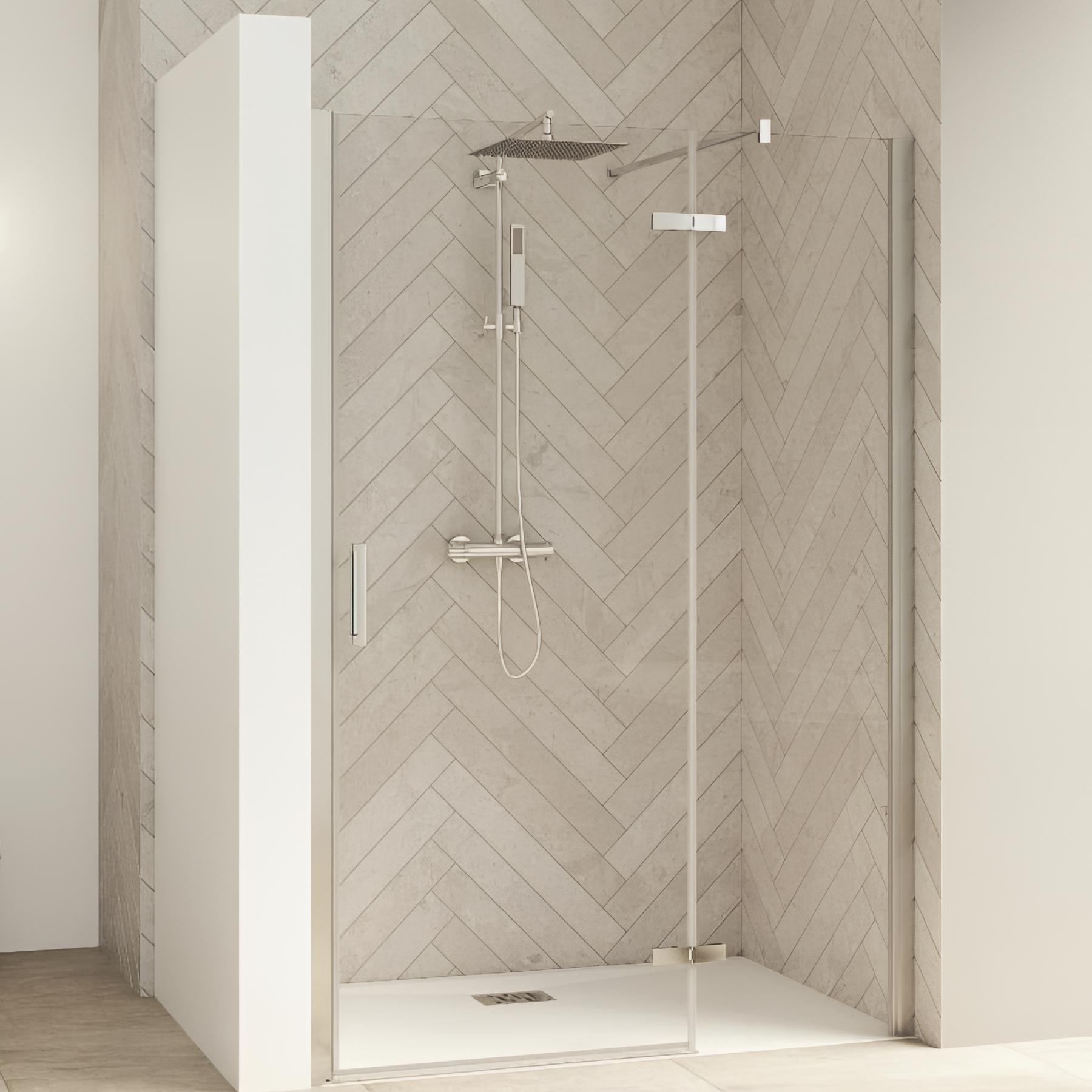 Porte de douche smart design p charnières + f sans seuil en angle verre cosmos 100 cm profilé blanc