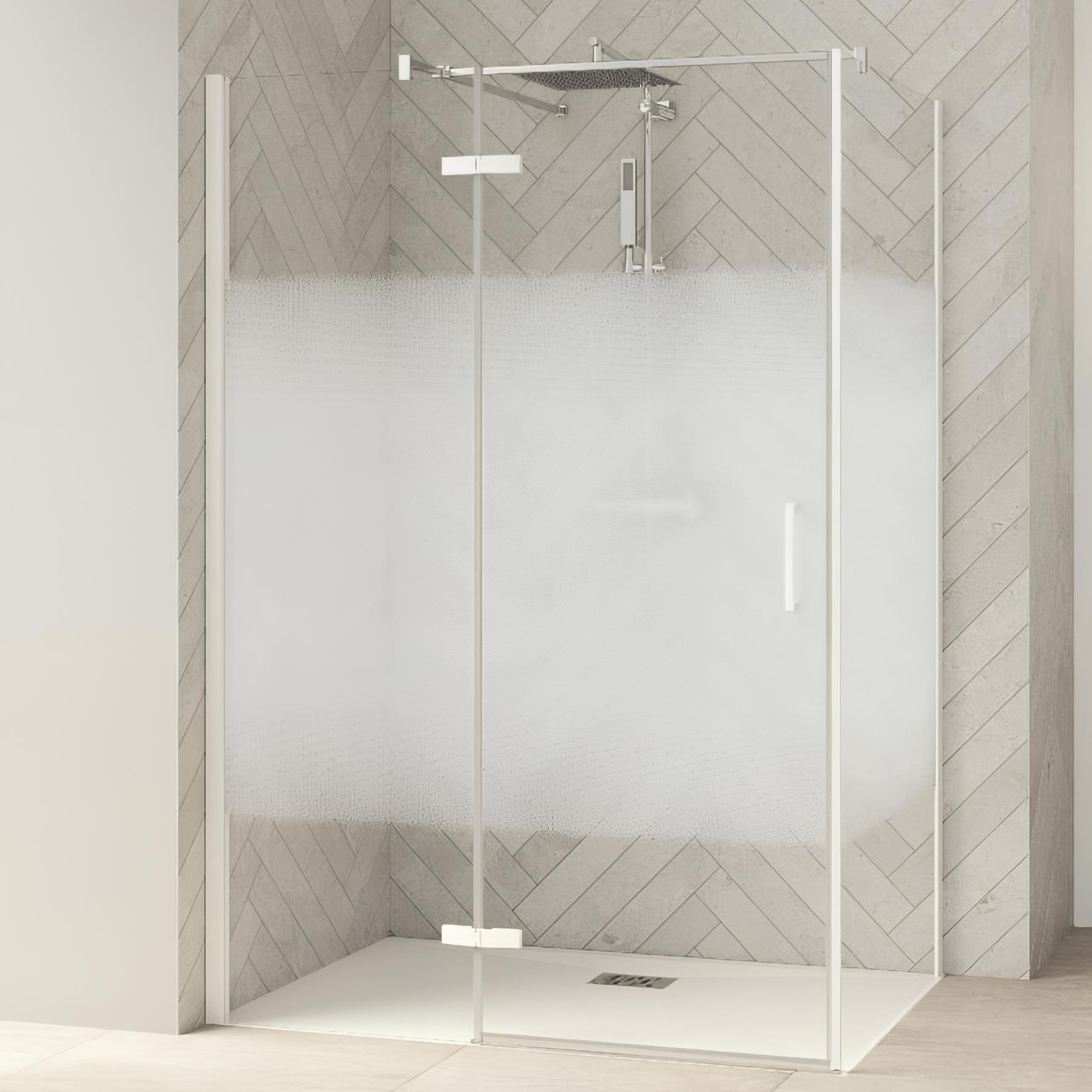 Paroi de douche smart design fixe sans seuil verre sérigraphié cosmos 110 cm profilé chromé