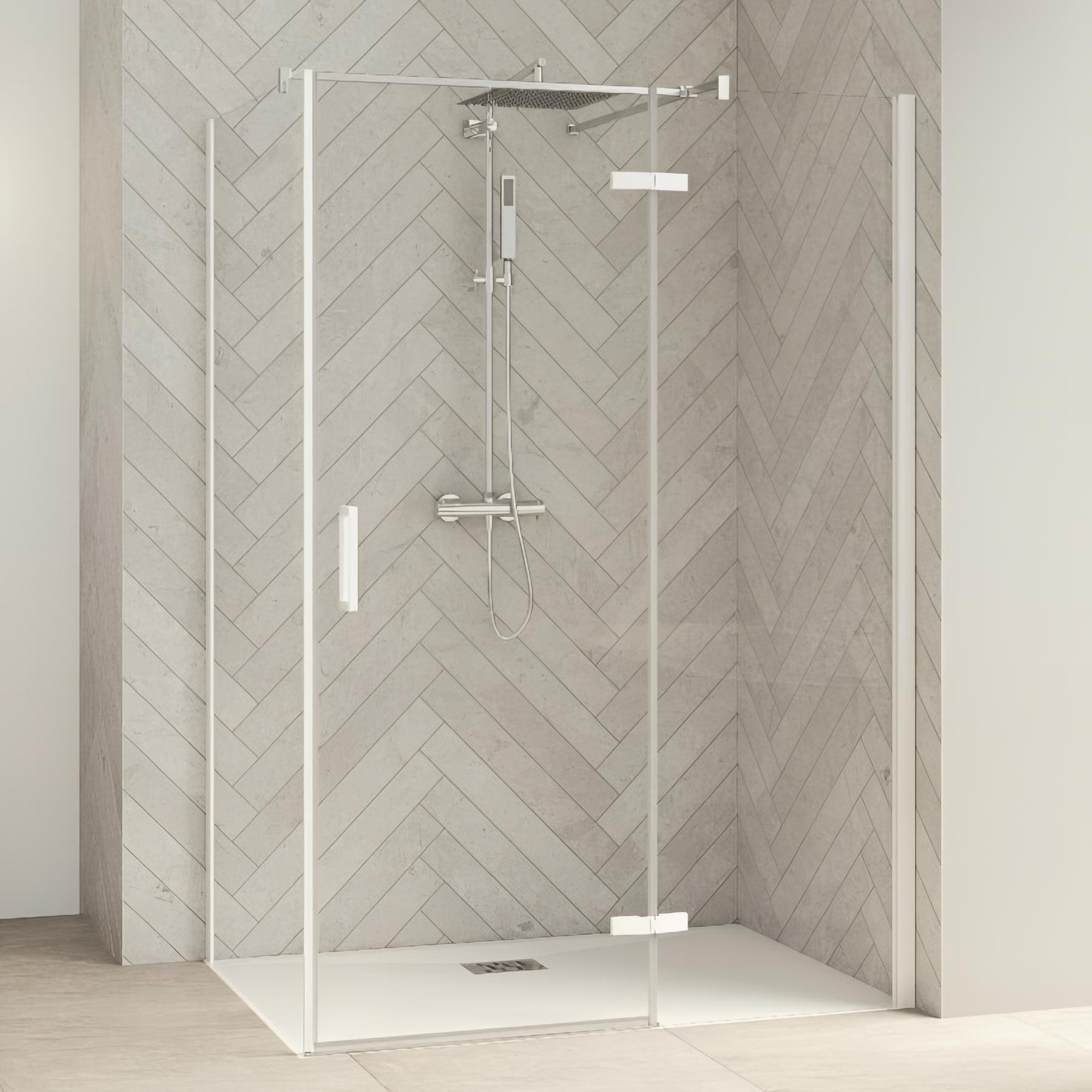 Paroi de douche smart design fixe sans seuil verre sérigraphié cosmos 120 cm profilé blanc