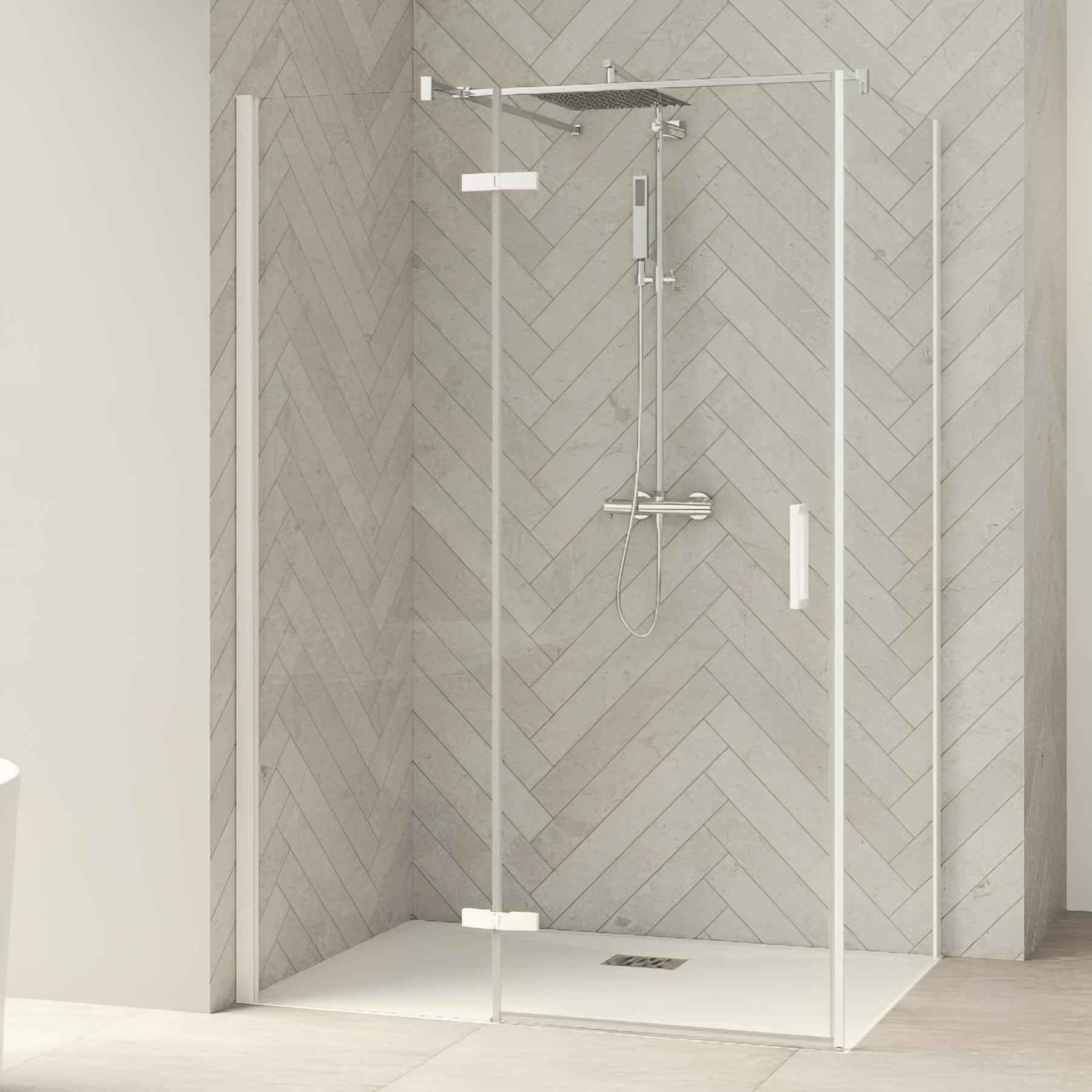 Paroi de douche smart design fixe sans seuil verre sérigraphié cosmos 120 cm profilé chromé