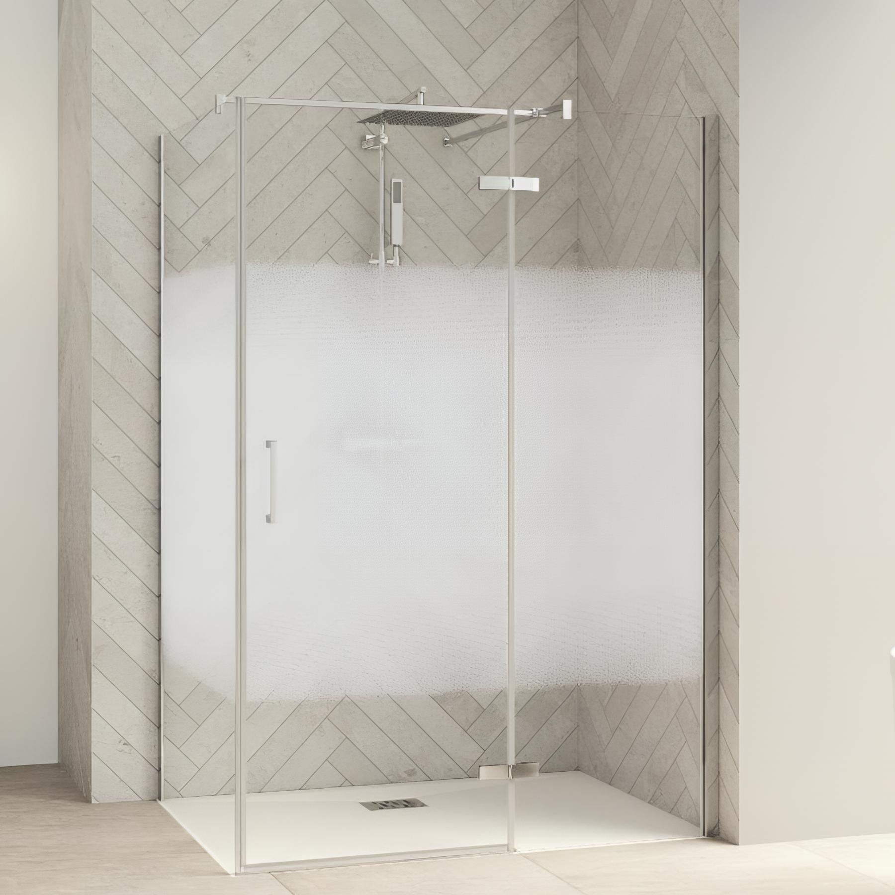 Paroi de douche smart design fixe sans seuil verre sérigraphié cosmos 70 cm profilé blanc