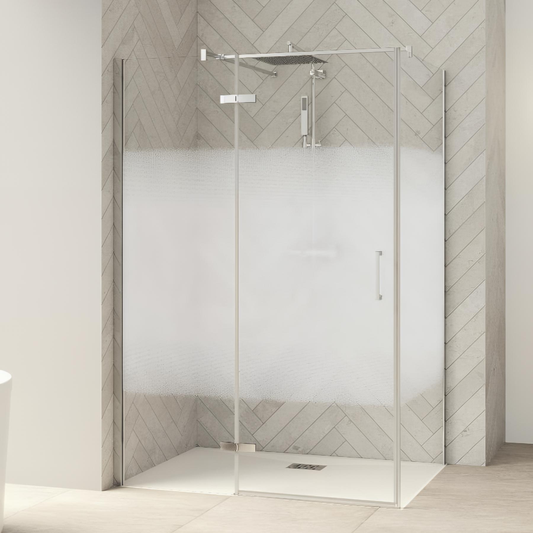 Paroi de douche smart design fixe sans seuil verre sérigraphié cosmos 70 cm profilé chromé