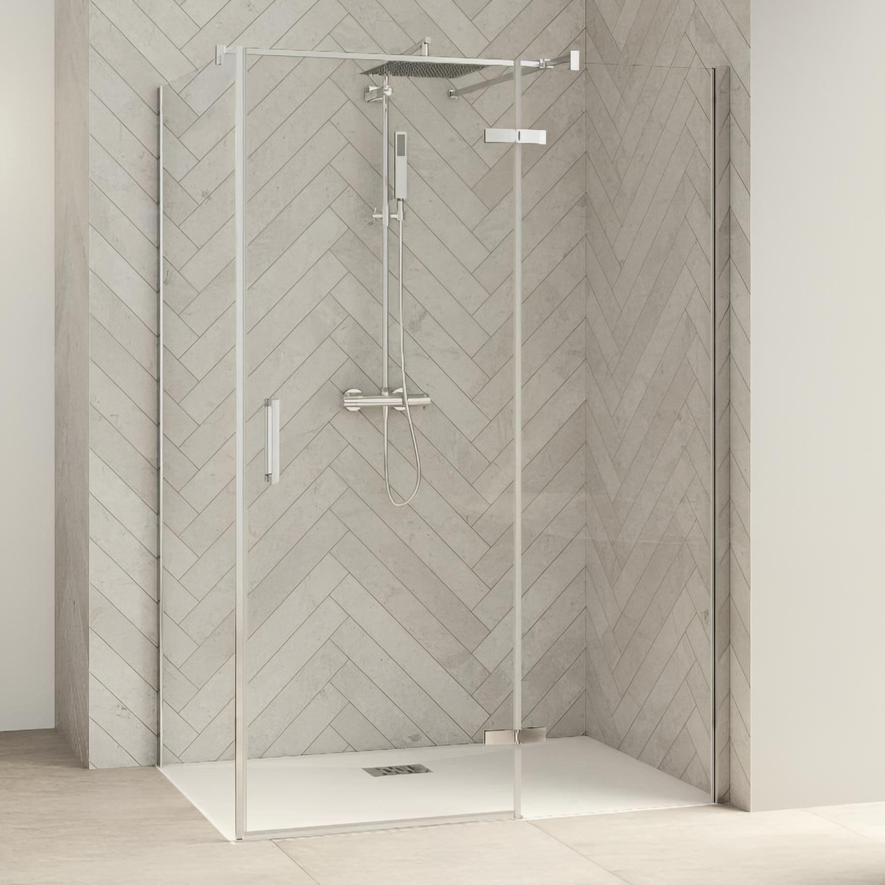 Paroi de douche smart design fixe sans seuil verre sérigraphié cosmos 80 cm profilé blanc
