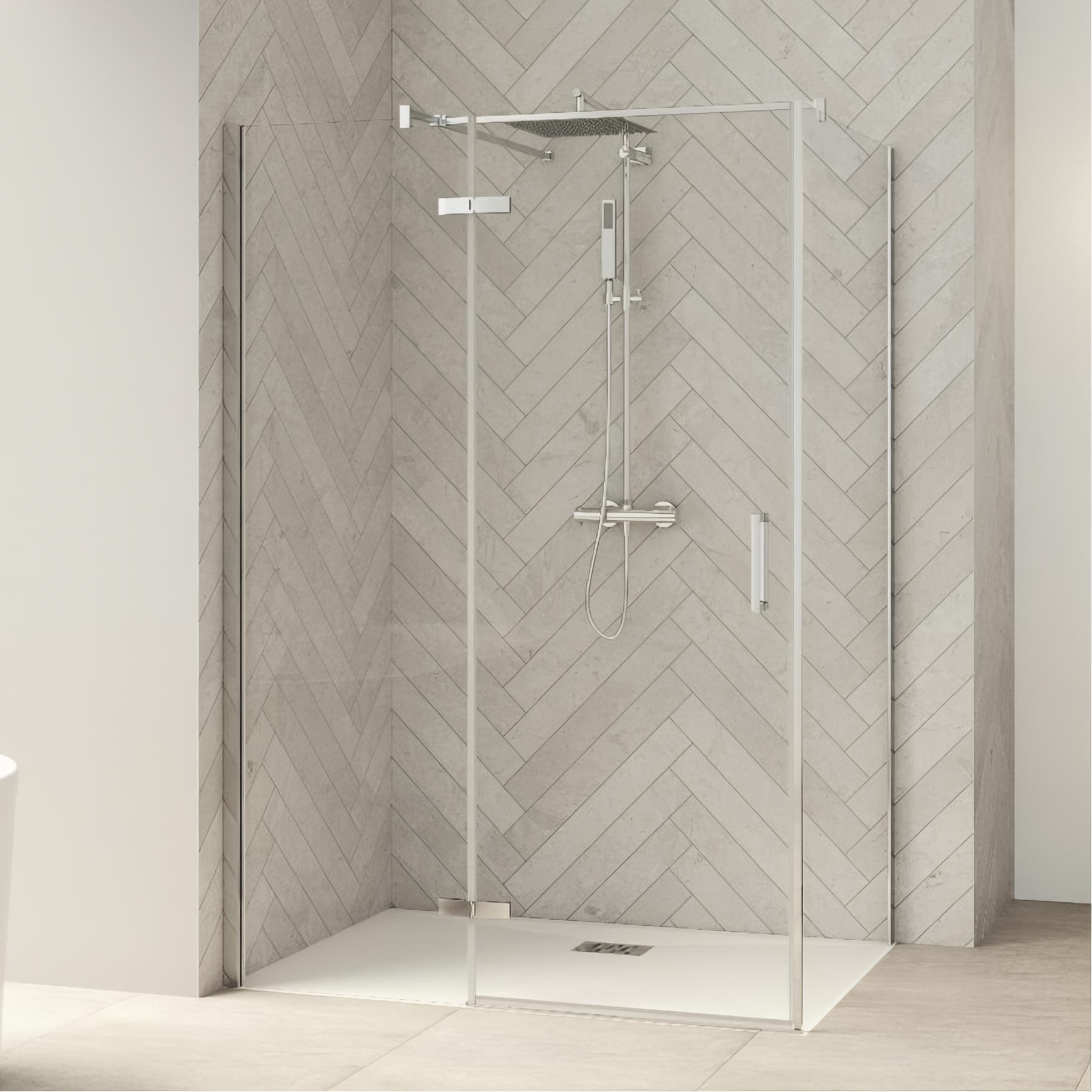 Paroi de douche smart design fixe sans seuil verre sérigraphié cosmos 80 cm profilé chromé