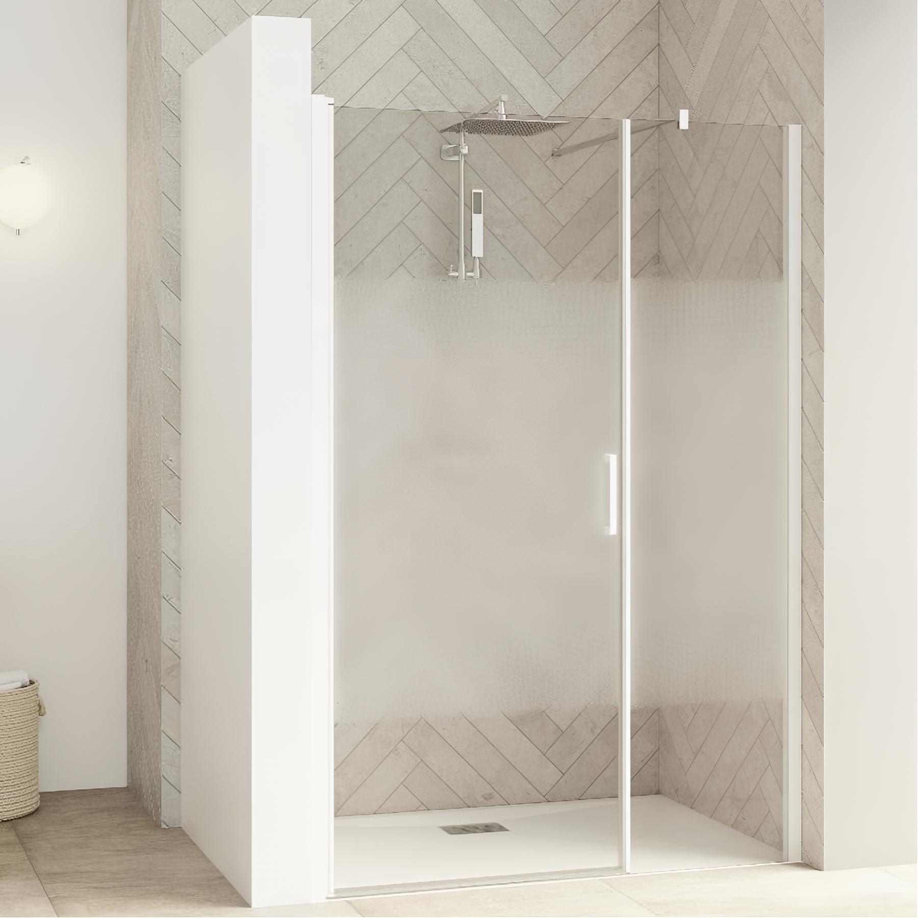 Porte de douche smart design p charnières + f sans seuil en angle verre cosmos 170 cm profilé chromé