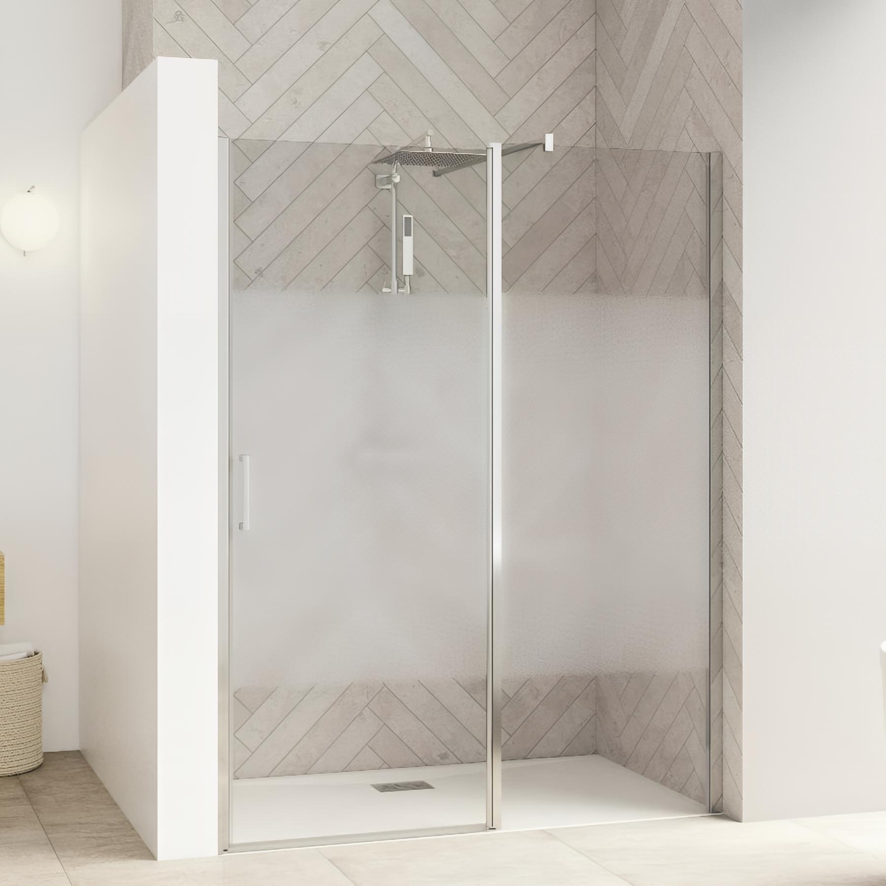 Porte pivotante smart design p extensible avec seuil profilé chromé et verre transparent 1170-1300 mm
