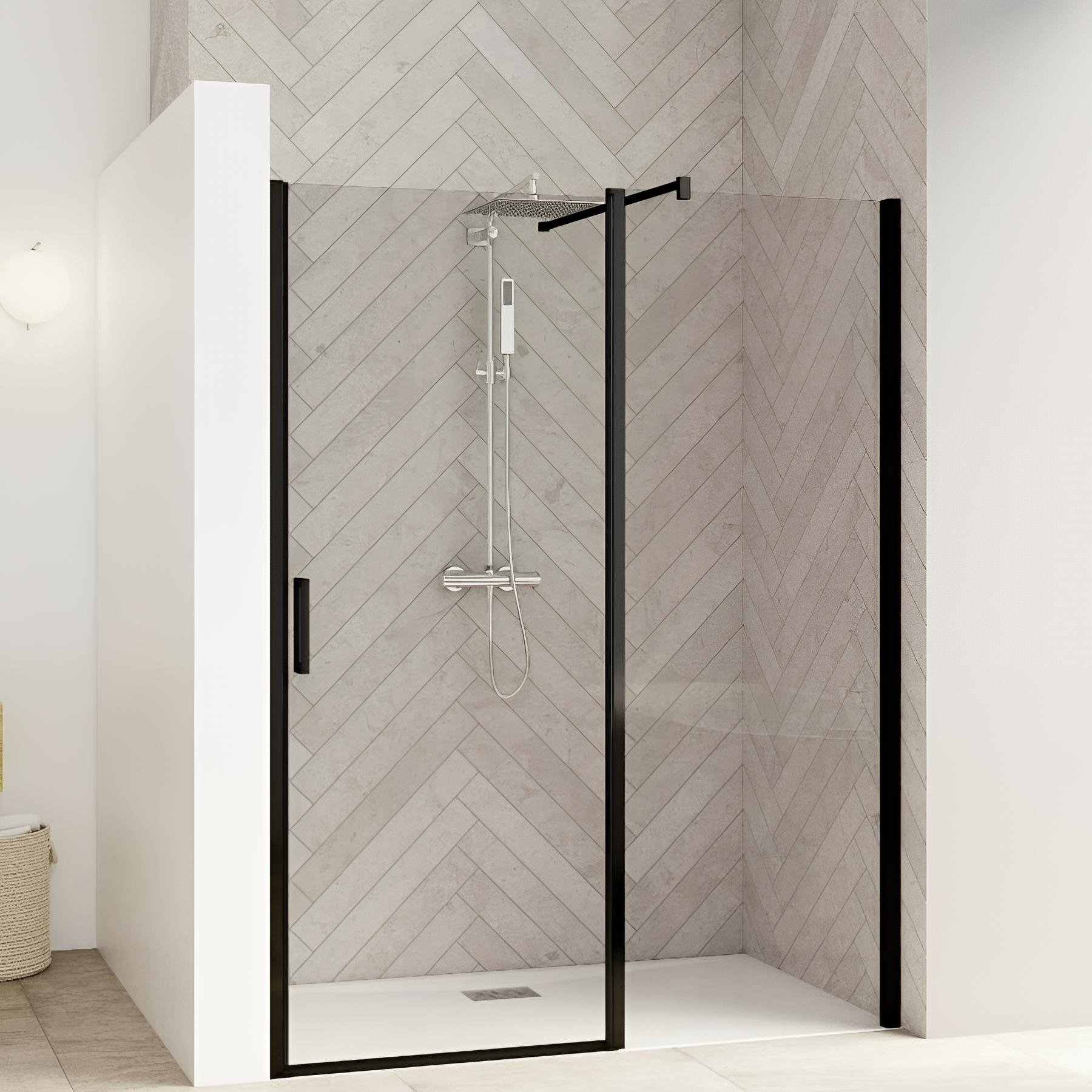 Porte de douche smart design p charnières + f sans seuil en angle verre transparent 90 cm profilé blanc